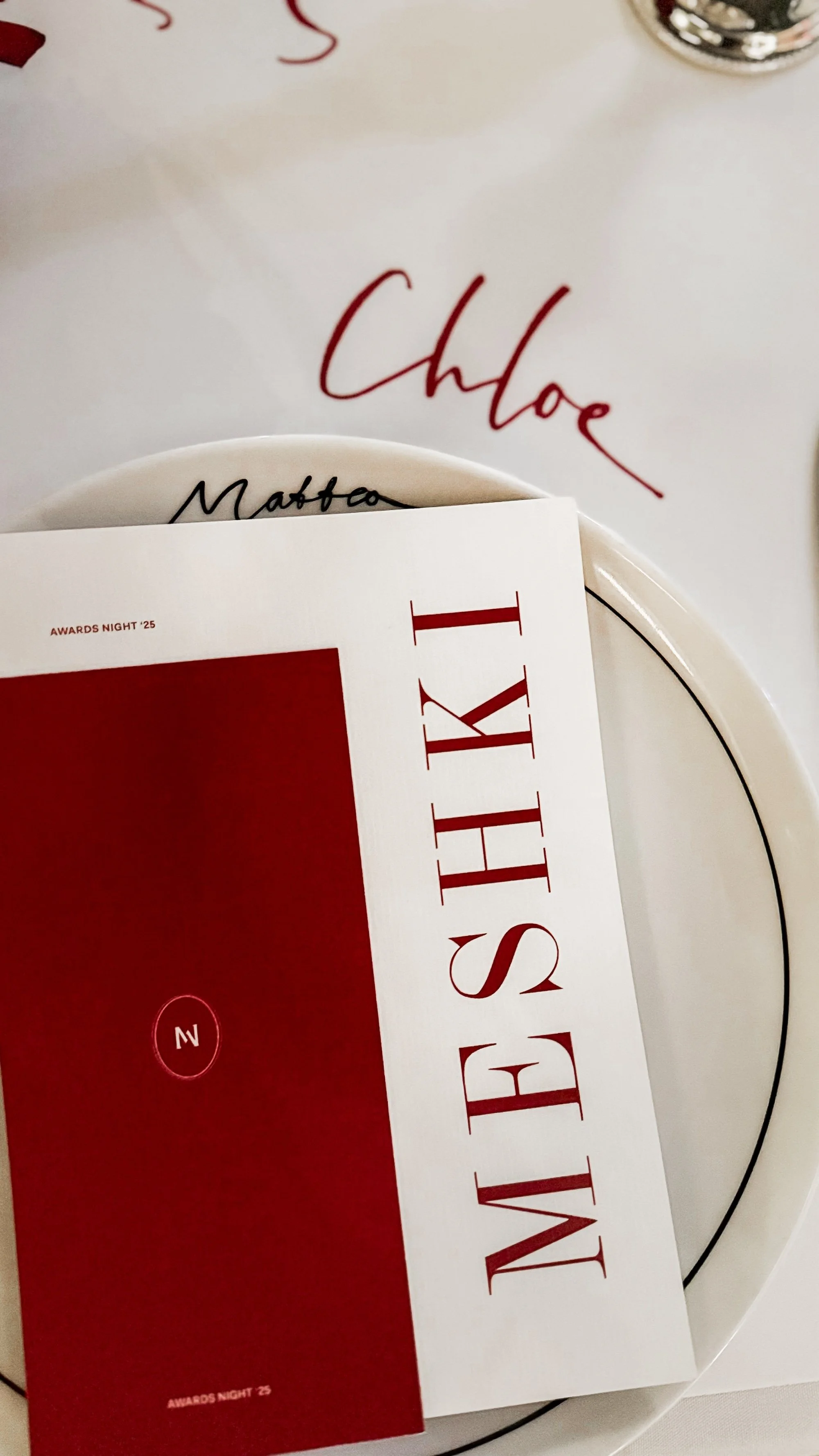 calligraphy on table linen for live gala dinner event