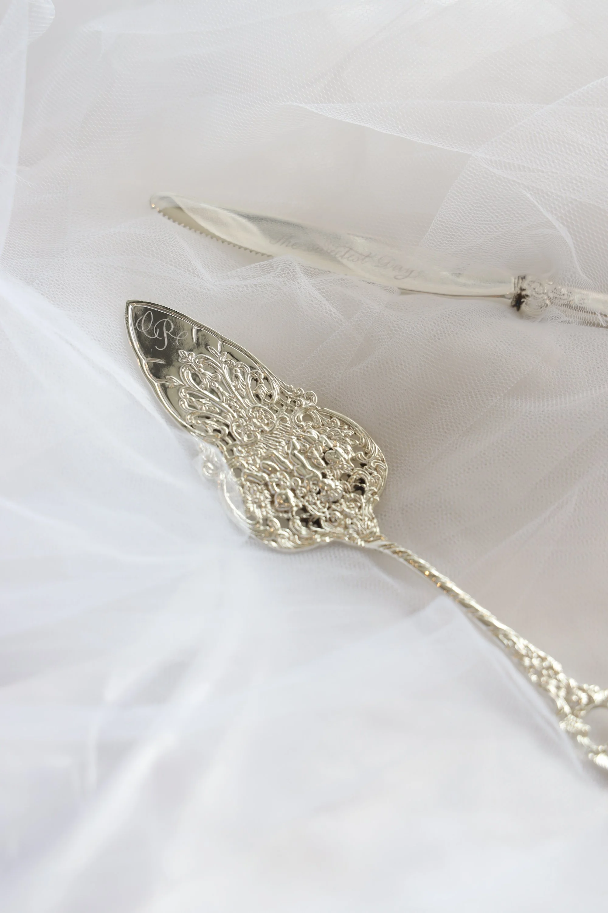 Engraved wedding knife and server set for a Sydney Bride hand engraved by Lilac Script Calligraphy