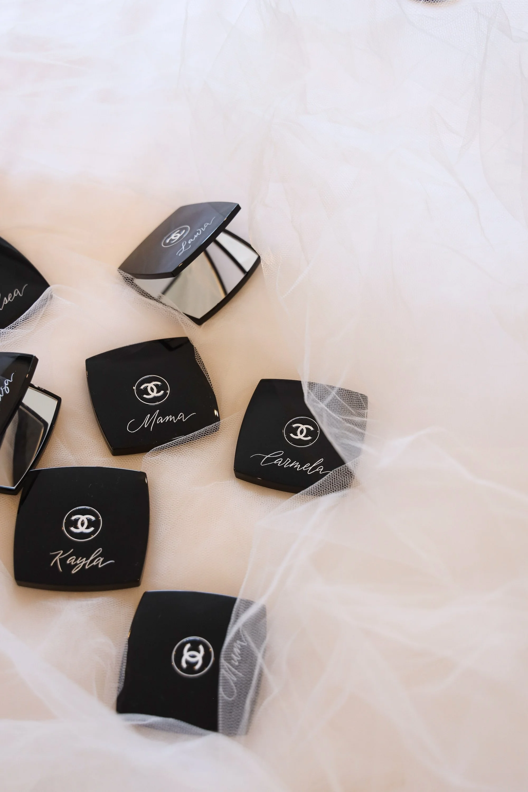Chanel personal mirror engraved personalised with bespoke engraving
