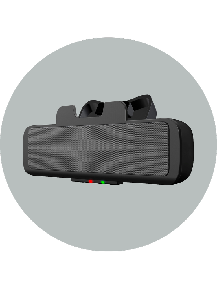 CA-2890 PC speaker bar for monitor showing the clamp clips for a clamp width up to one inch