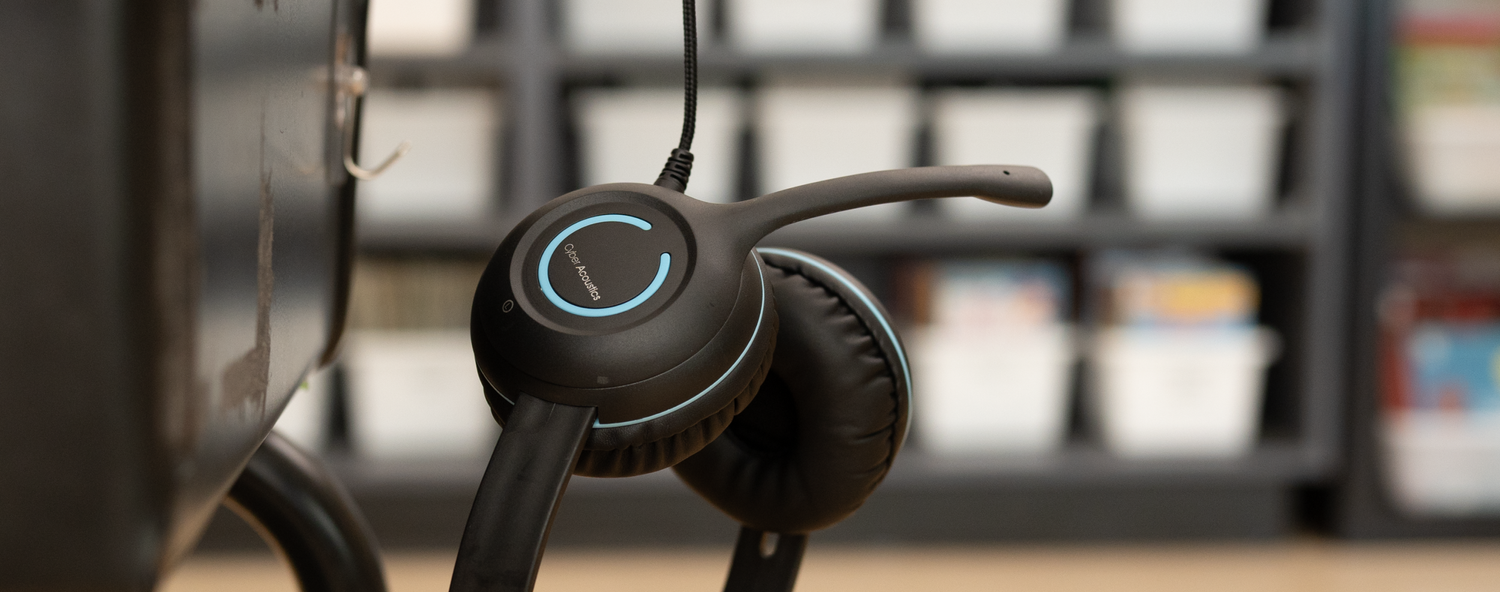 Earpad stitching pulling apart on a worn classroom headset