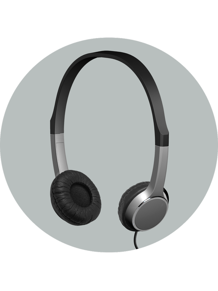 ACM-7000 headphones shown with child-sized adjustable headband and earcups sized for grades K-5 students