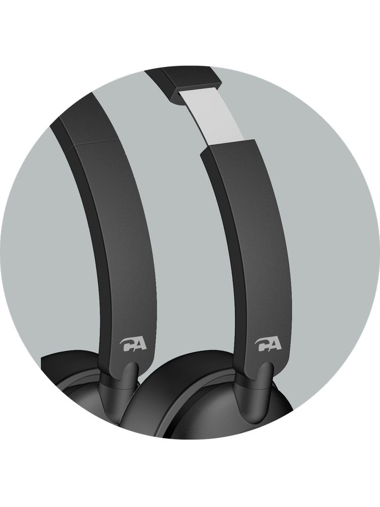 Close-up of a wireless headset with noise cancellation for work showing the padded adjustable headband sliding mechanism