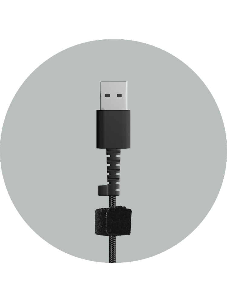 AC-6012 USB-A connector with reinforced stress relief and hook-and-loop cable strap — durable plug-and-play connectivity for the USB-A headset with microphone for school