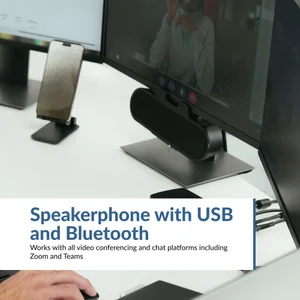 CA-2890PRO USB and Bluetooth speakerphone speaker bar for Zoom and Teams video calls on a PC monitor