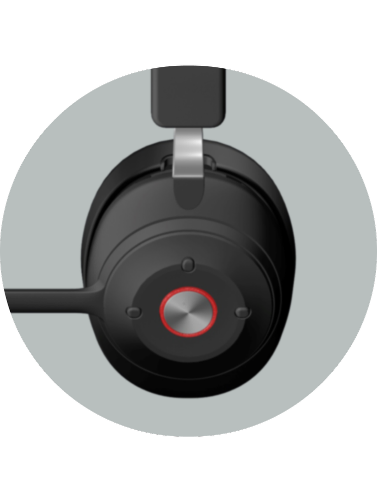 HS-2000BT earcup volume and play/pause controls with busy light