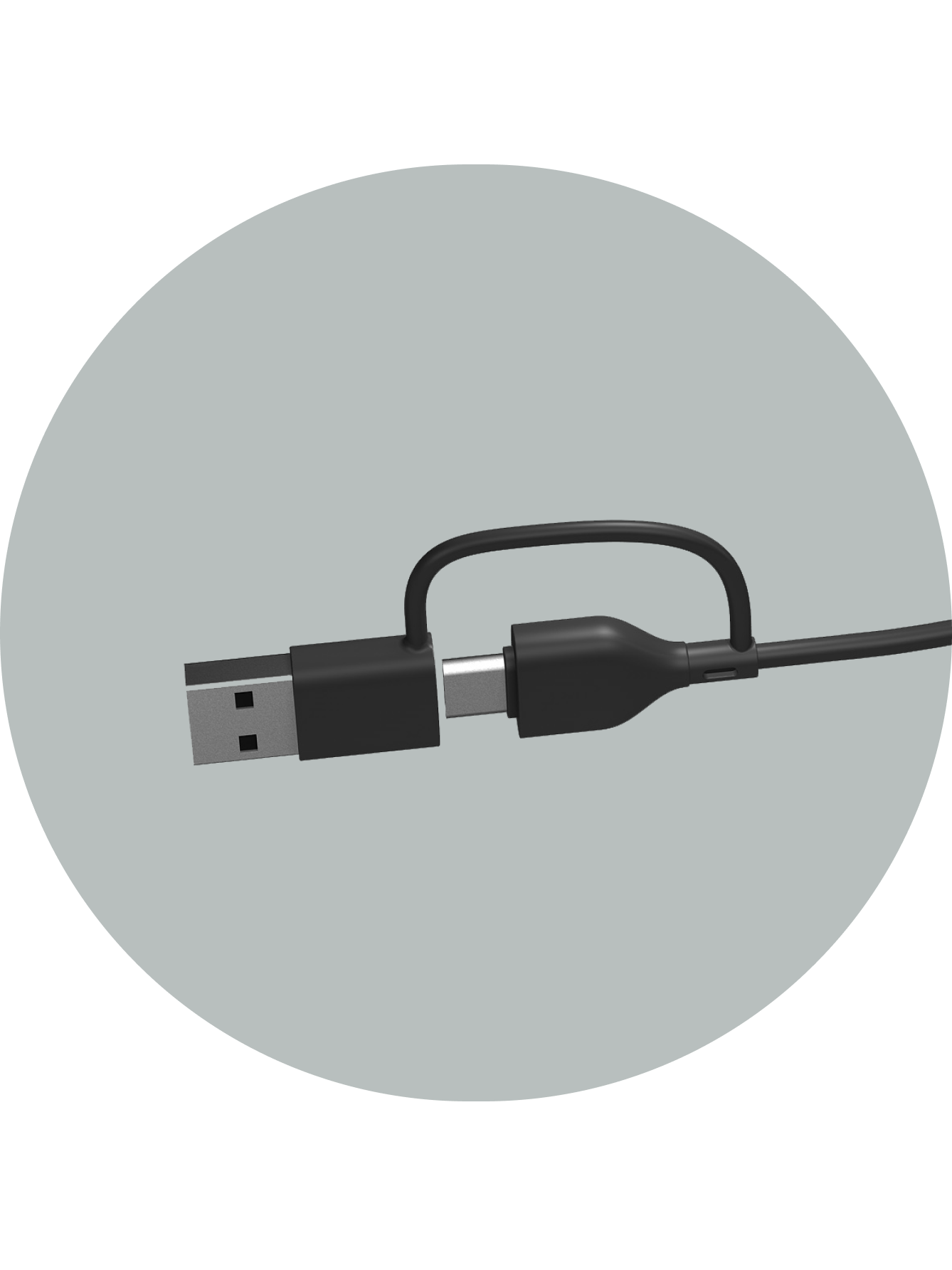 Close up of a USB-C to USB-A speaker adapter