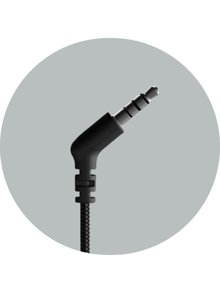 Close-up of the ACM-7000 3.5mm connector showing reinforced stress-relief point for improved durability