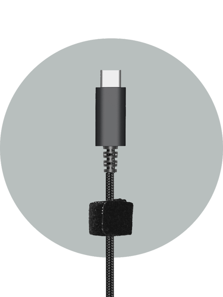 AC-5014 USB-C connector with reinforced strain relief and hook-and-loop cable strap — USB-C headset for schools built to resist wear at the plug for daily K-12 use
