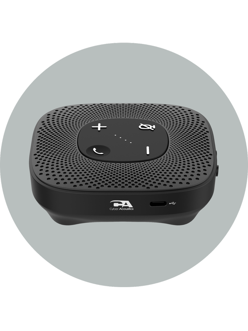 SP-2000 speakerphone front view highlighting the one-button USB and Bluetooth source switching control