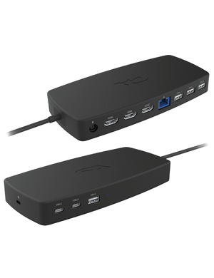 Cyber Acoustics DS-6000 Universal Docking Station showing triple HDMI, Ethernet, and USB ports