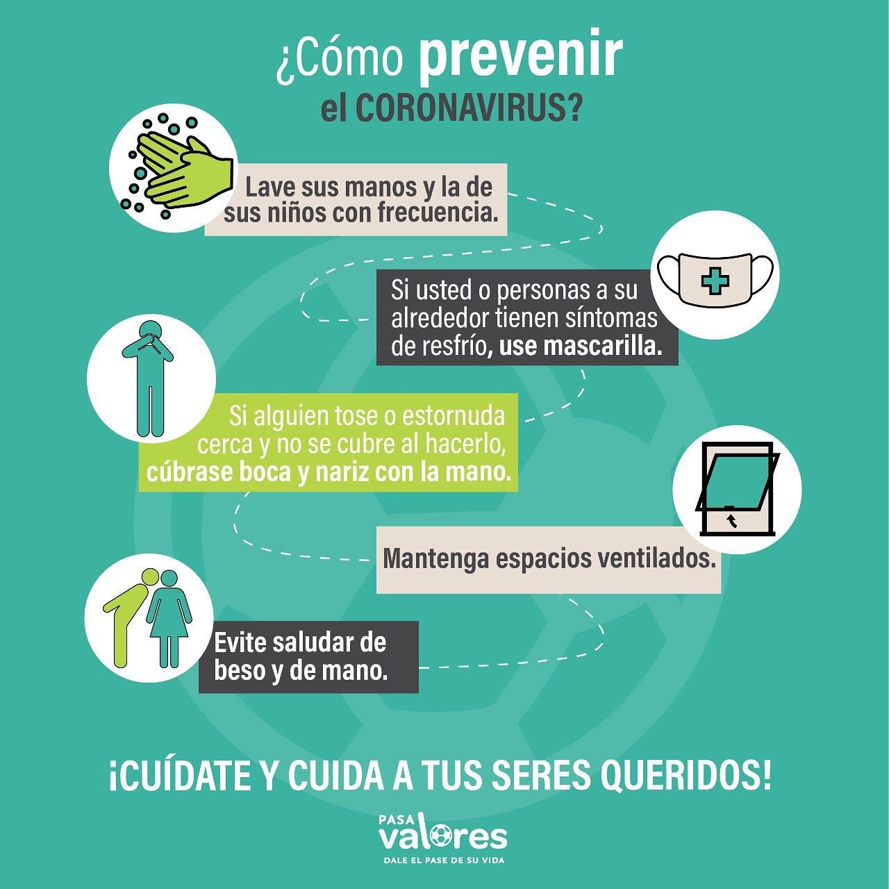 &iexcl;A cuidarse! Prevenir es el primer paso.
#PasaValores #DaleElPaseDeSuVida #coronavirus