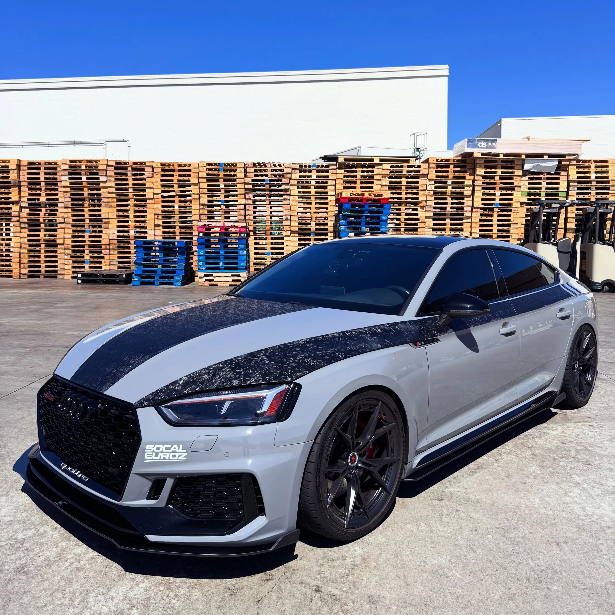 Super clean RS5 build by @rs5v6. 🔥

Enhanced the look with our signature black aluminum aero kit featuring side winglet-style front splitter, side splitters, and rear diffuser. This RS really needed the extra aggression &mdash; and the result is fir