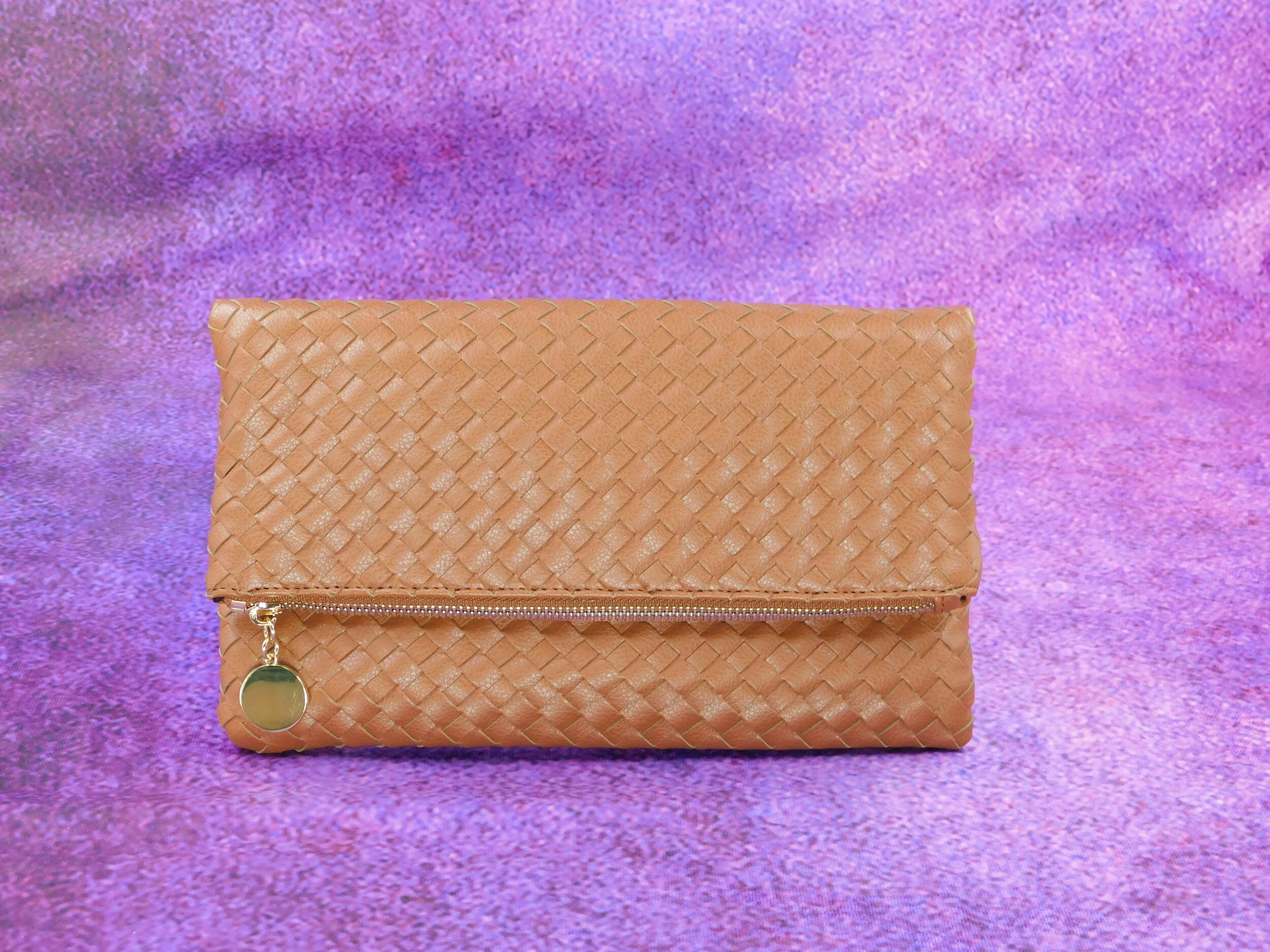 Camel Vegan Woven Clutch