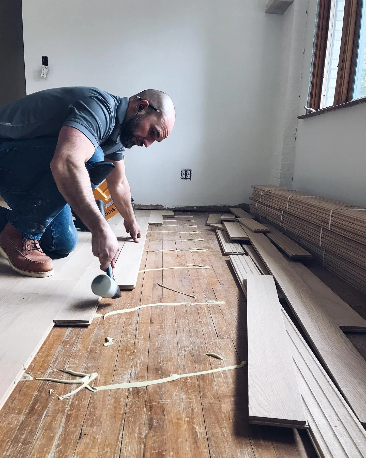 Unfortunately we were not able to save the 1 inch maple in this harbor country cottage, but we did the next best thing and laid 4 inch northern white oak. After sanding and staining this week, we know this will be another beautiful transformation we 
