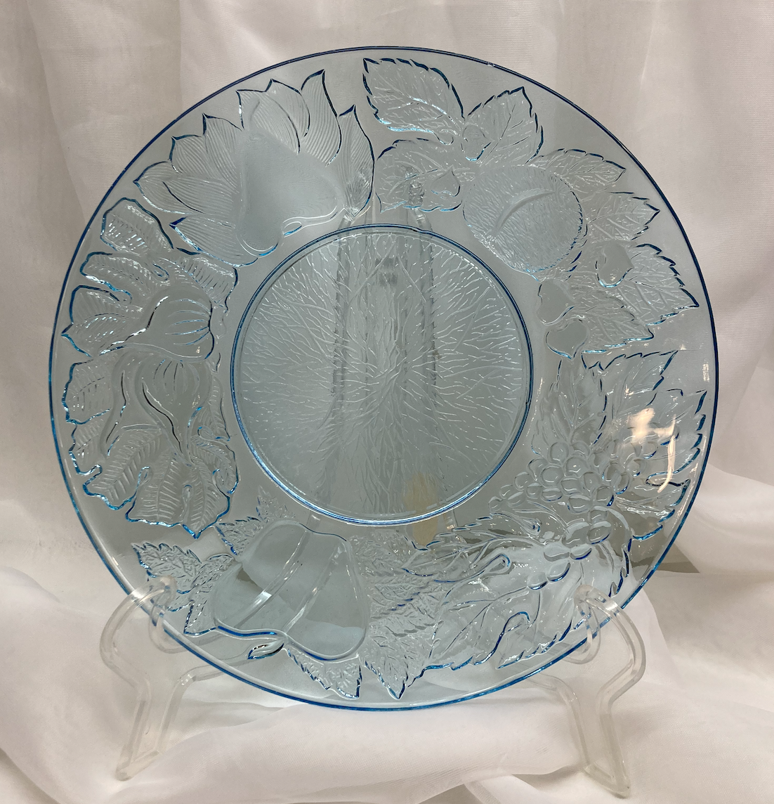 Extra Large Aqua Blue Glass Harvest Platter Vintage