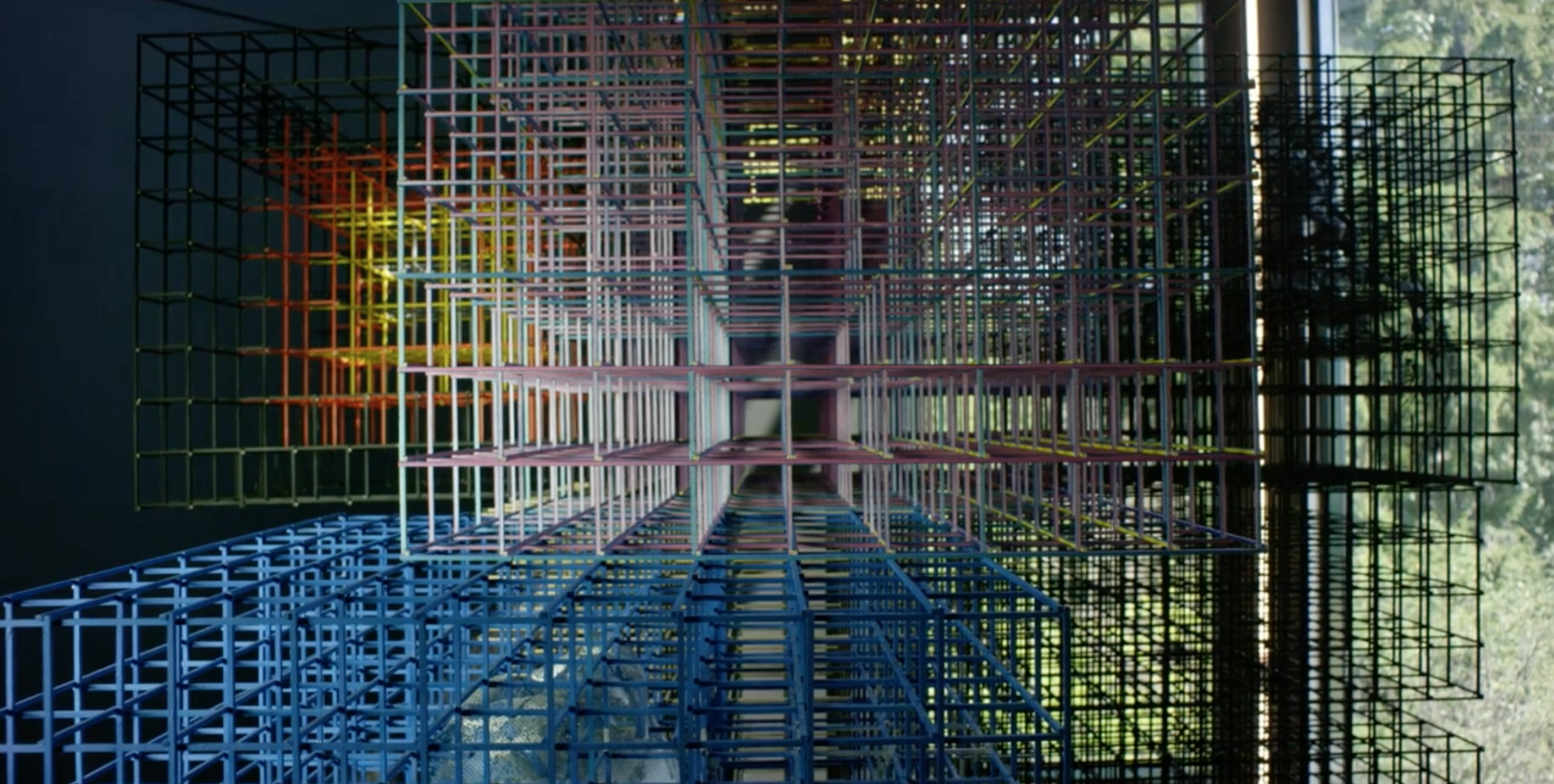 Exhibition video of site-specific installation. Grid Structure #1 at the Bruce Museum. 2014. Video by Zack Mason