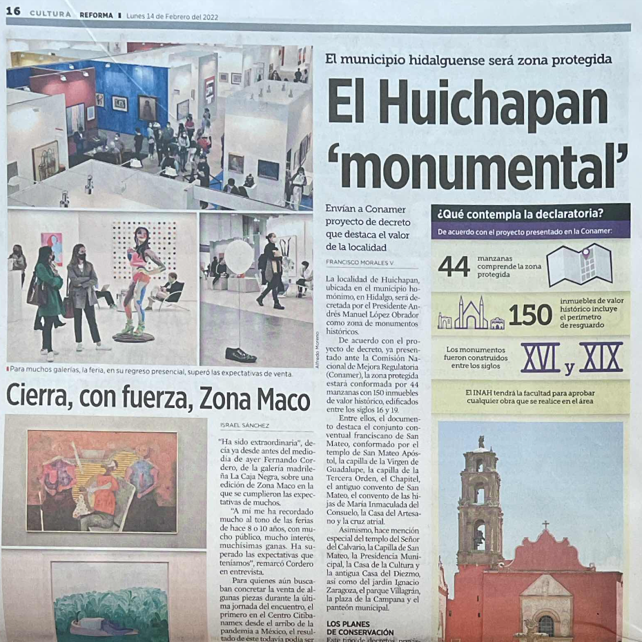 Publicación en el periódico "REFORMA", February 14, 2022, México City.