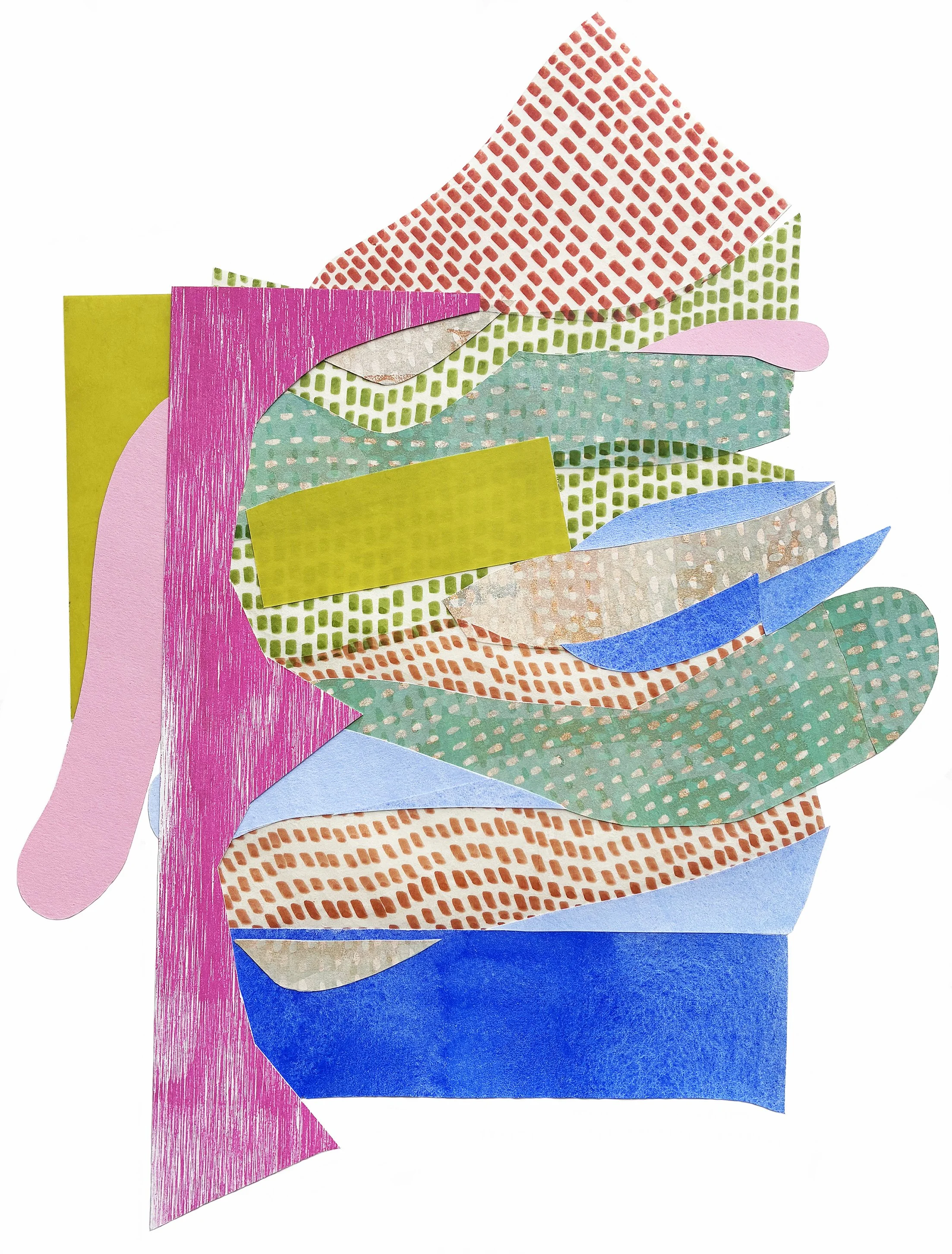 Input Output
Linoleum block print, woodblock print, gouache, marker and adhesive on Kozo paper. 15"x 11.5". 2024.