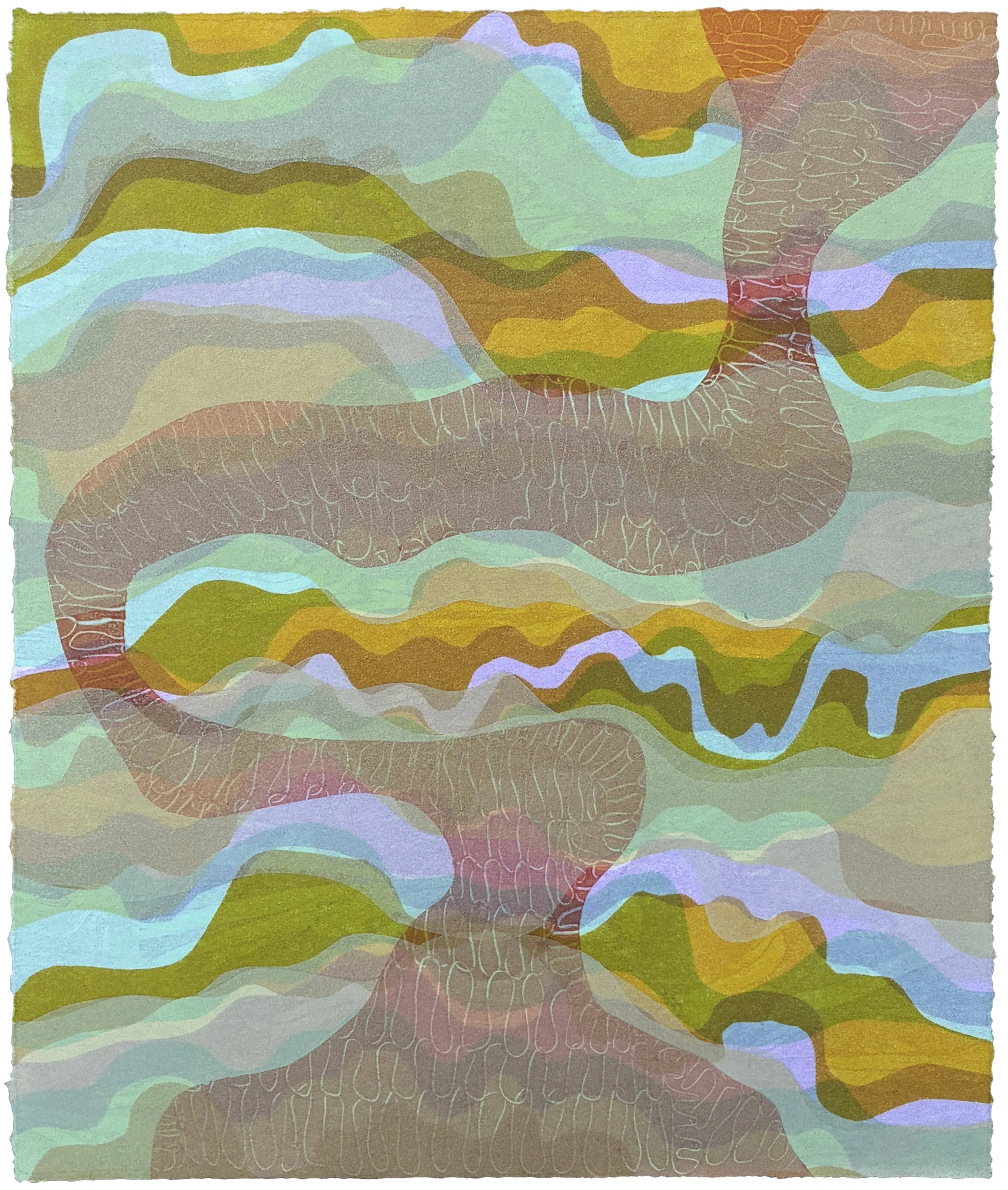 In Time 11 (Rising). Monotype on paper, 9"x 7.5", 2026.