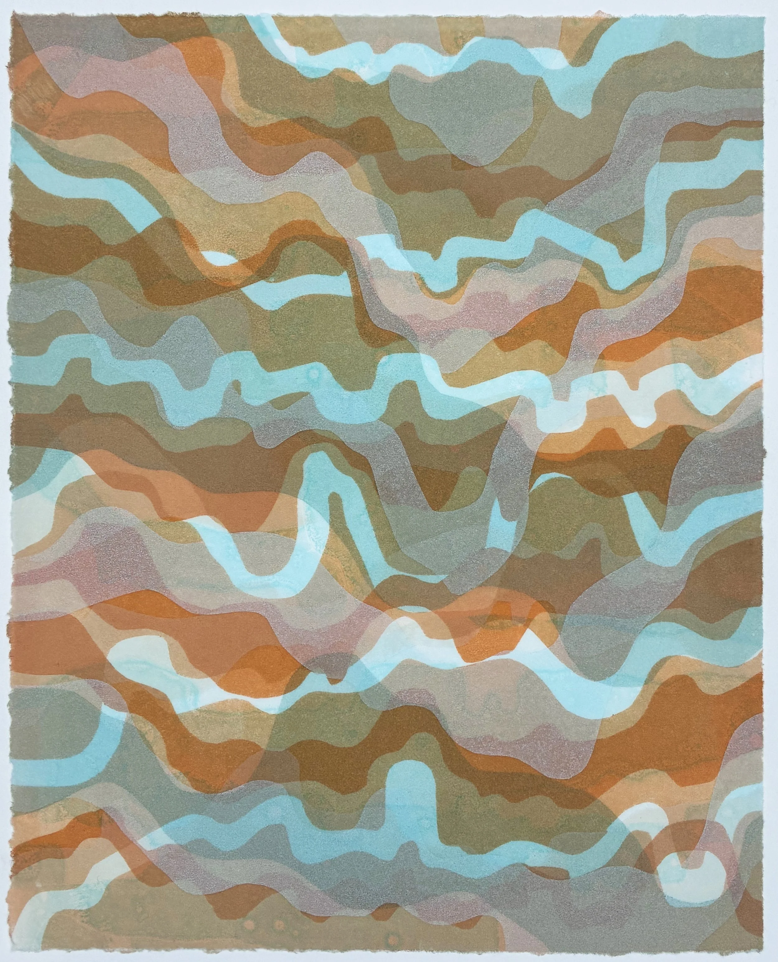 In Time 4 (Again). Monotype on paper, 9"x 7.5", 2026.