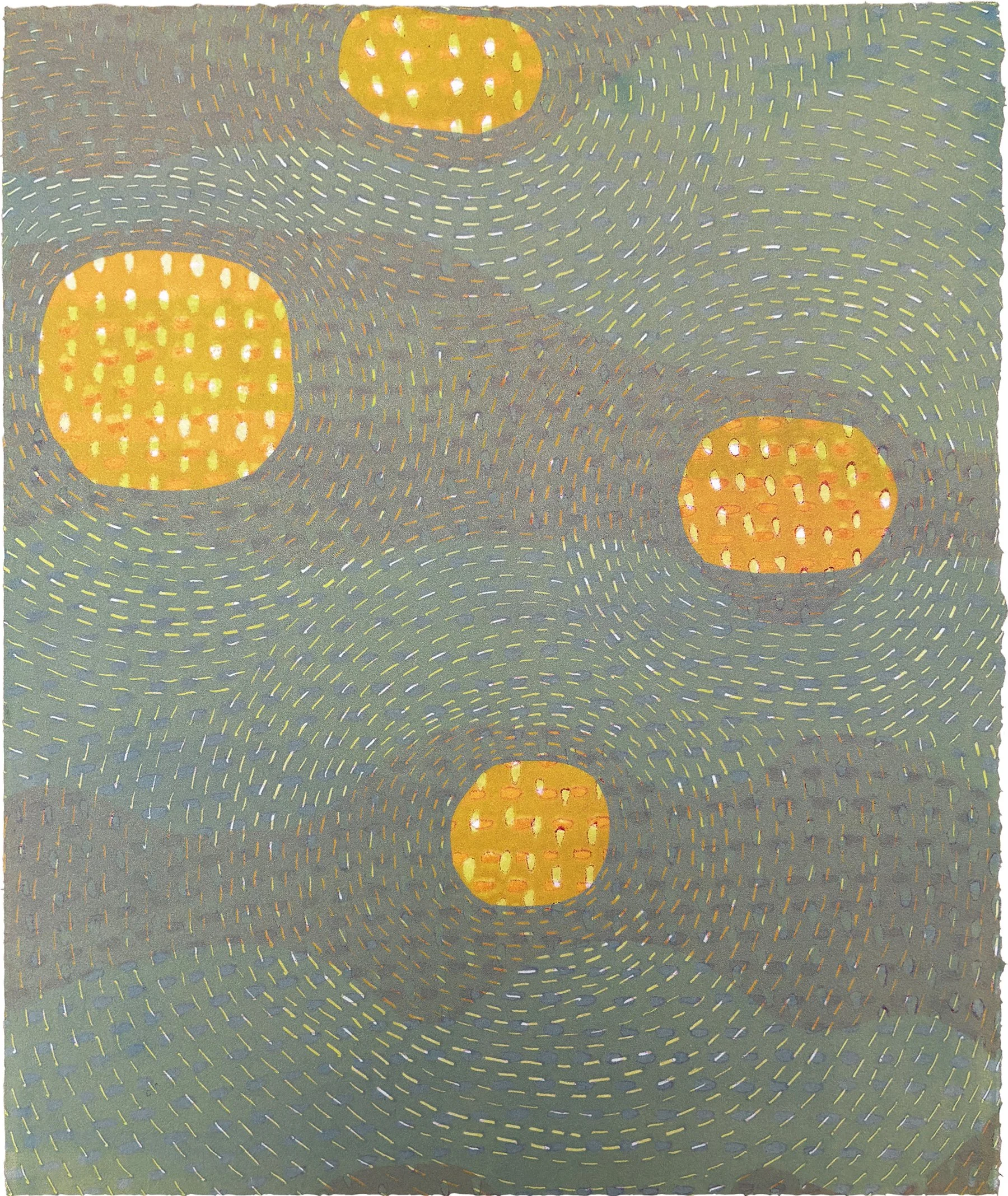 Magic Fabric 2. Linocut and subtractive monotype. 8"x 7.5". 2026.
