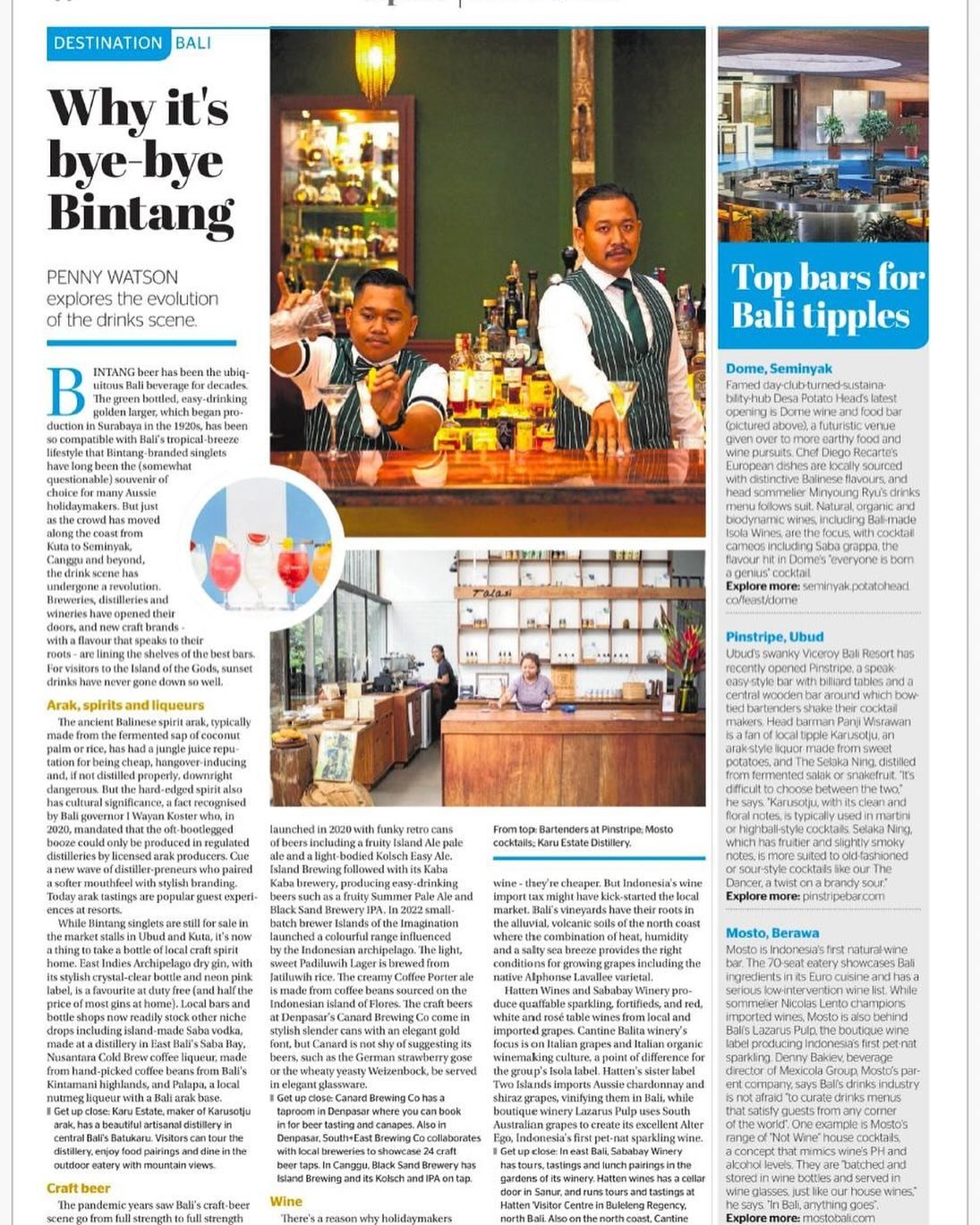 Bali&rsquo;s craft-drinks scene is shaking things up in style. Just as the crowd had moved along the coast from Kuta to Seminyak, Canggu &amp; beyond, the drink scene has undergone a revolution. Breweries, distilleries &amp; wineries have opened thei