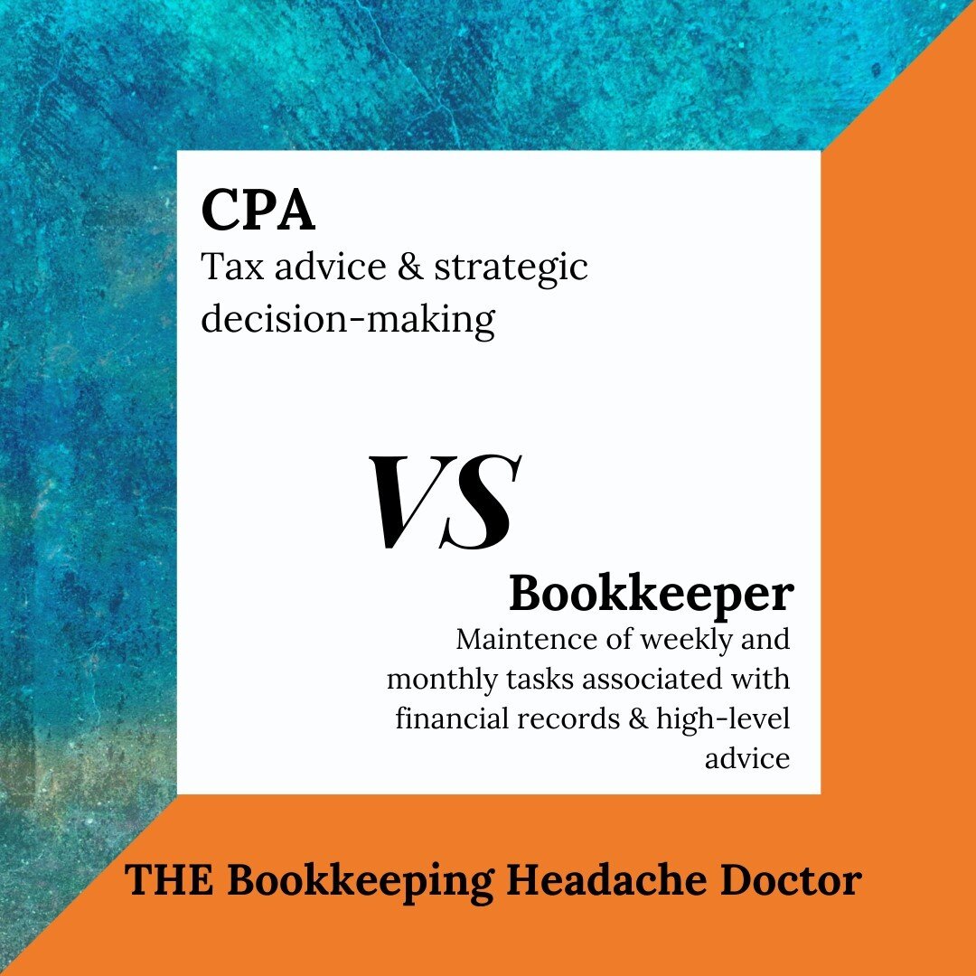 There is usually a great deal of confusion around what a CPA does versus what a bookkeeper does.  A CPA is needed in most instances that involve taxes and how to handle the specifics of that arena of decision-making.  A Bookkeeper (or bookkeeping coa