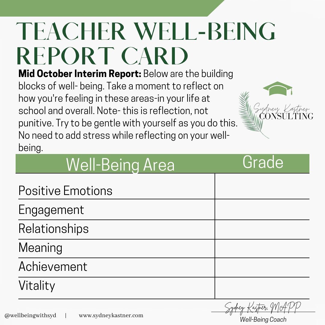 I'm so glad to be included in @tfa_gno 's wellness week. Here is a resource for teachers (or anyone!) looking to do a checkin on your well-being. These areas are proven by psychological research to be the building blocks of well-being. Grab a cozy bl
