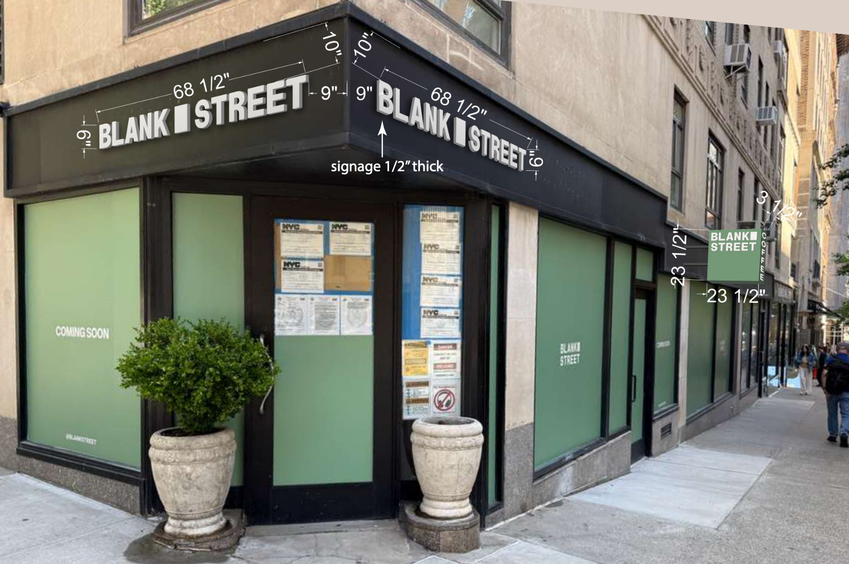 Signage layout for Blank Street Coffee