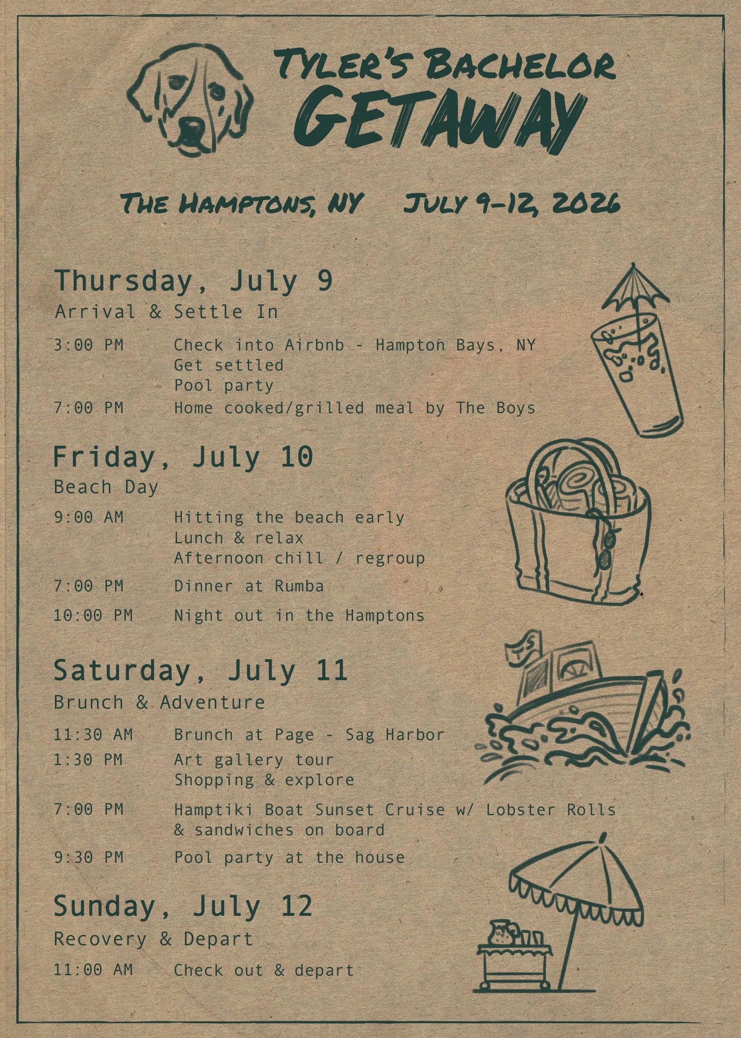 Itinerary for bachelor party