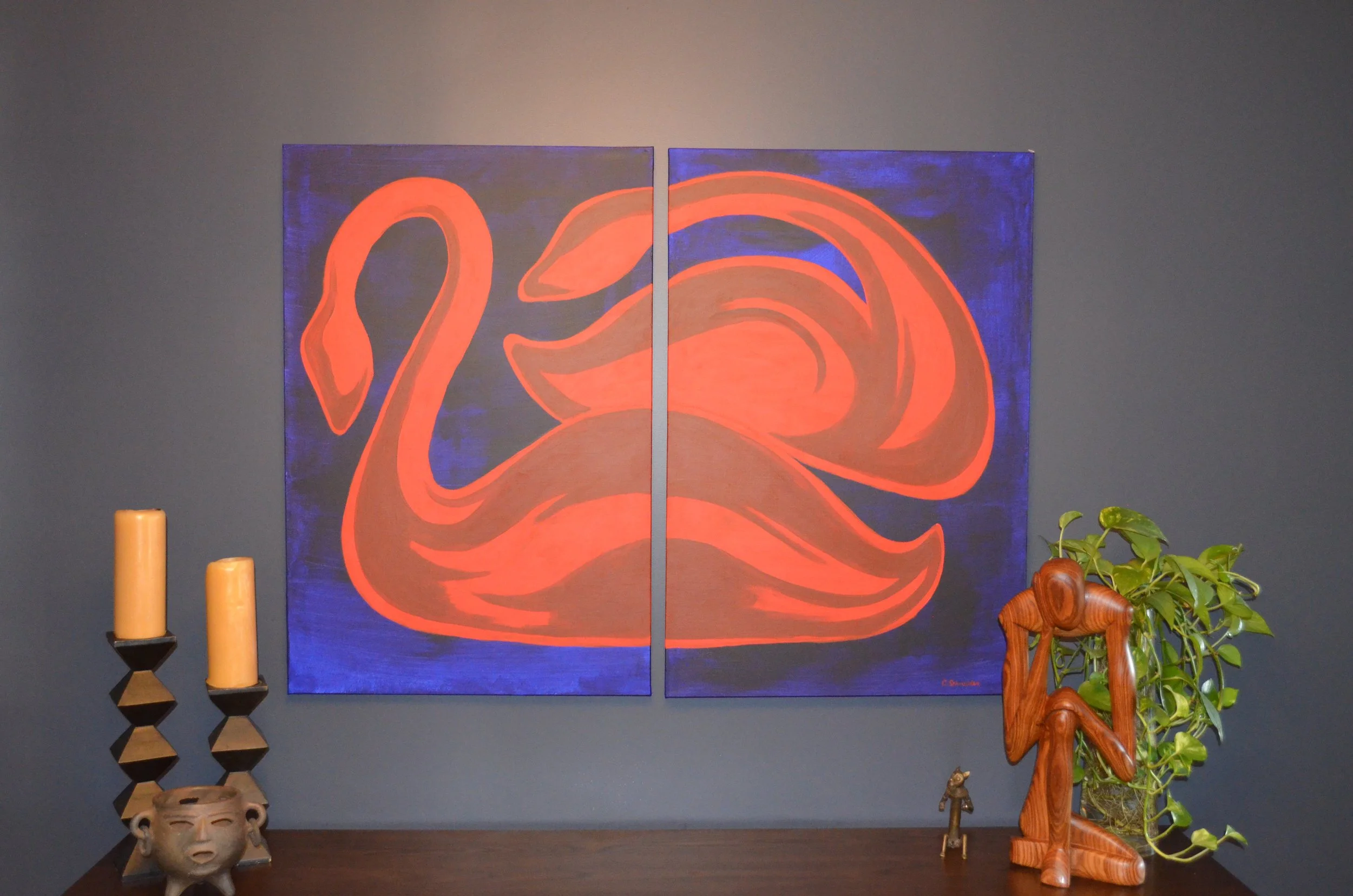Commission, custom triptych; "For Life" 24 x 36" (x2), acrylic on canvas