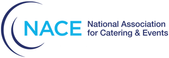 Logo of the National Association for Catering & Events (NACE) with blue text and black accents.