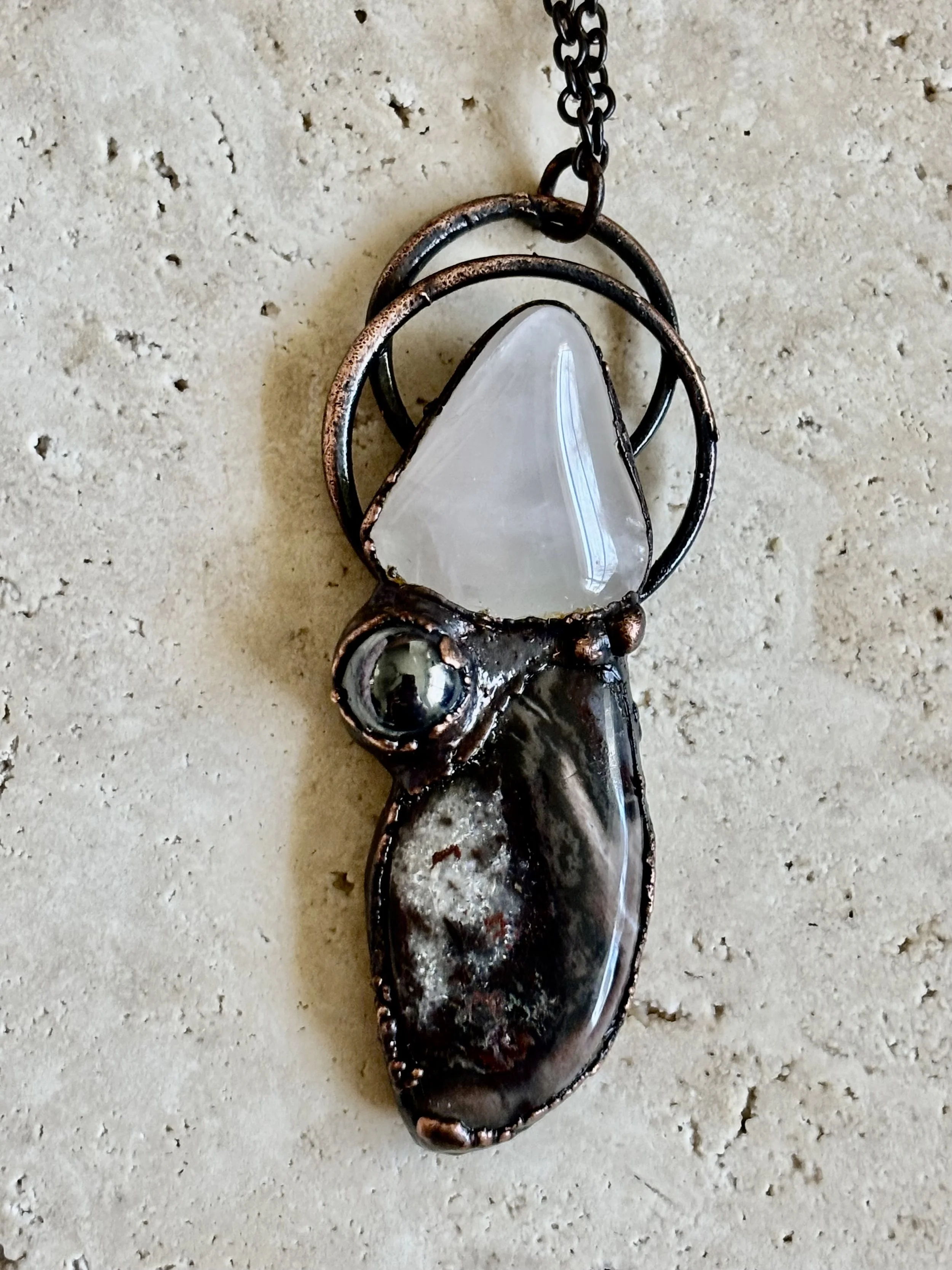 Rose Quartz, Jasper, Hematite, and Copper Necklace