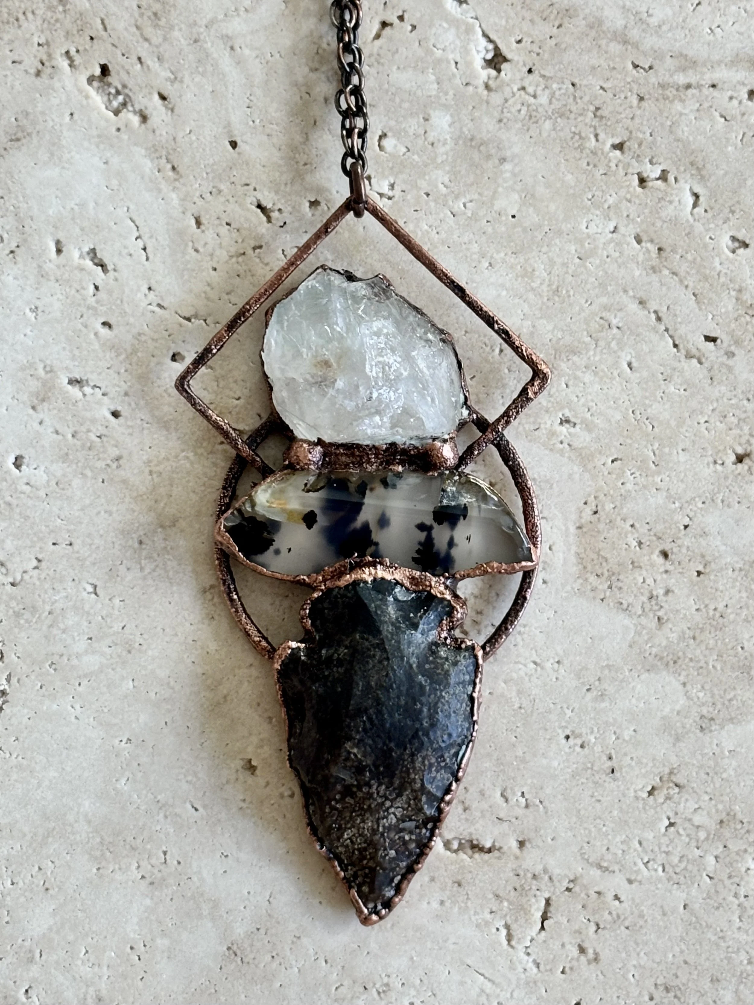 Quartz, Montana Agate, Arrowhead, and Copper Necklace