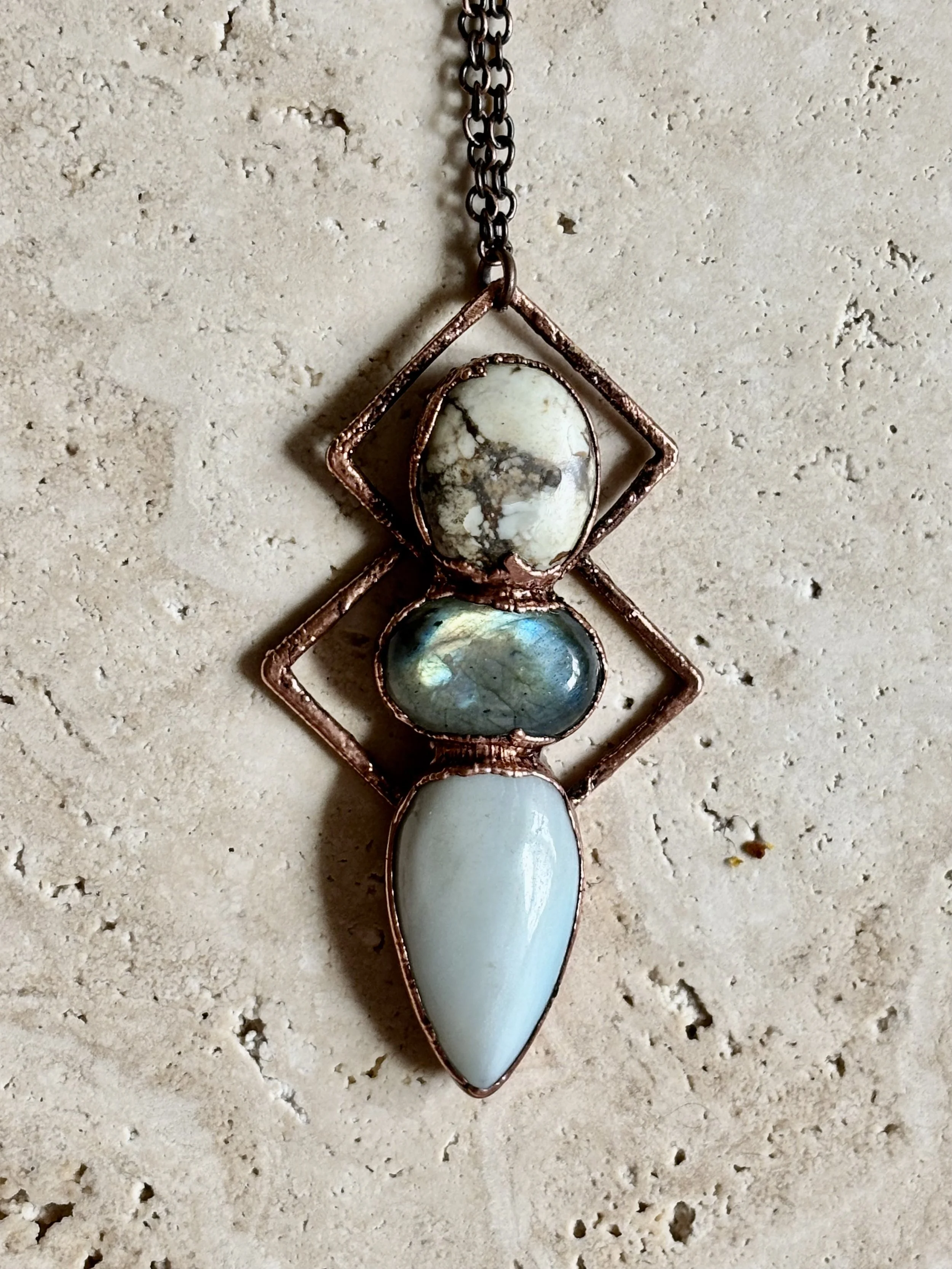 Howlite, Labradorite, Amazonite Flower, and Copper Necklace