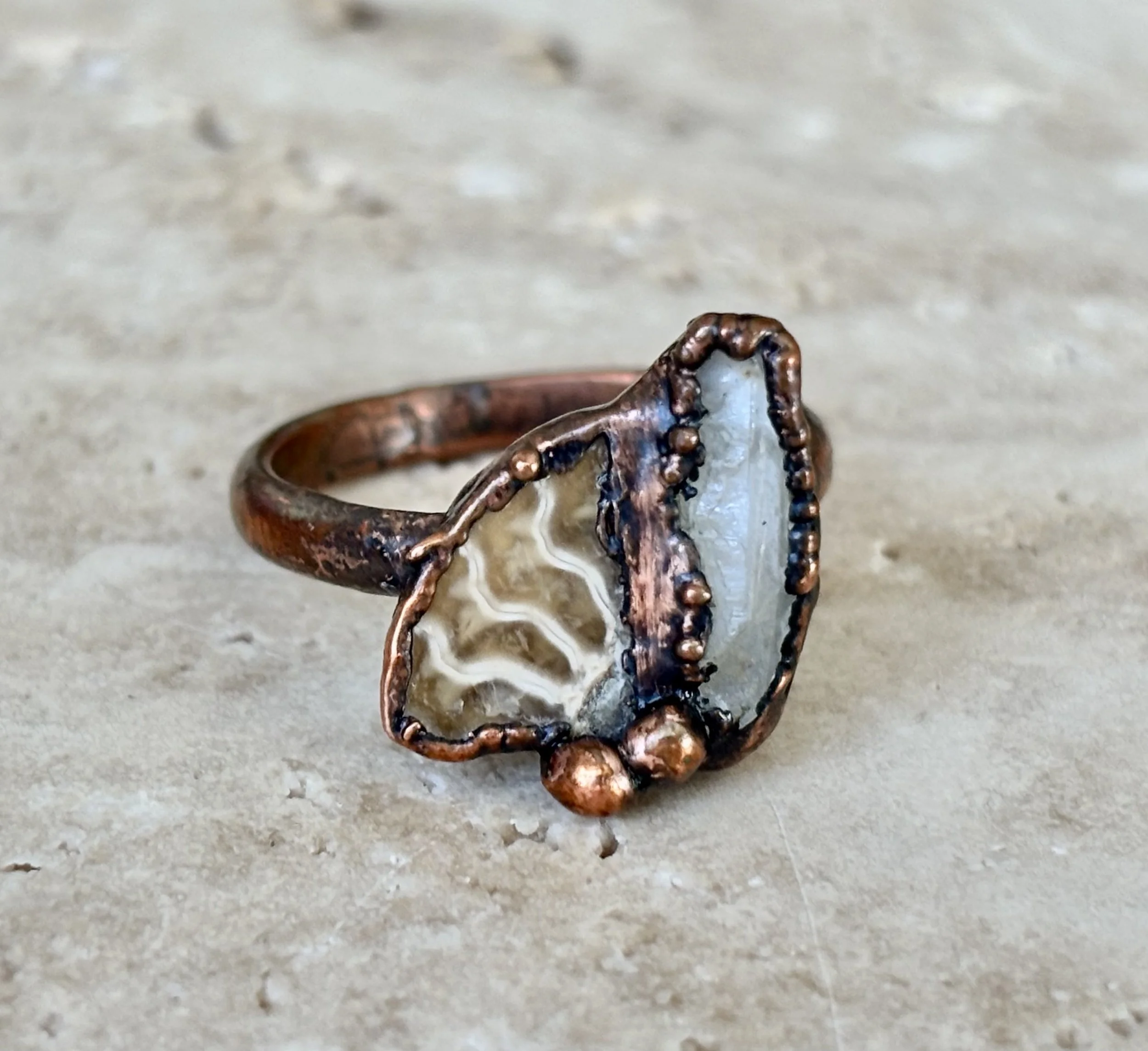 Ammonite and Quartz Ring