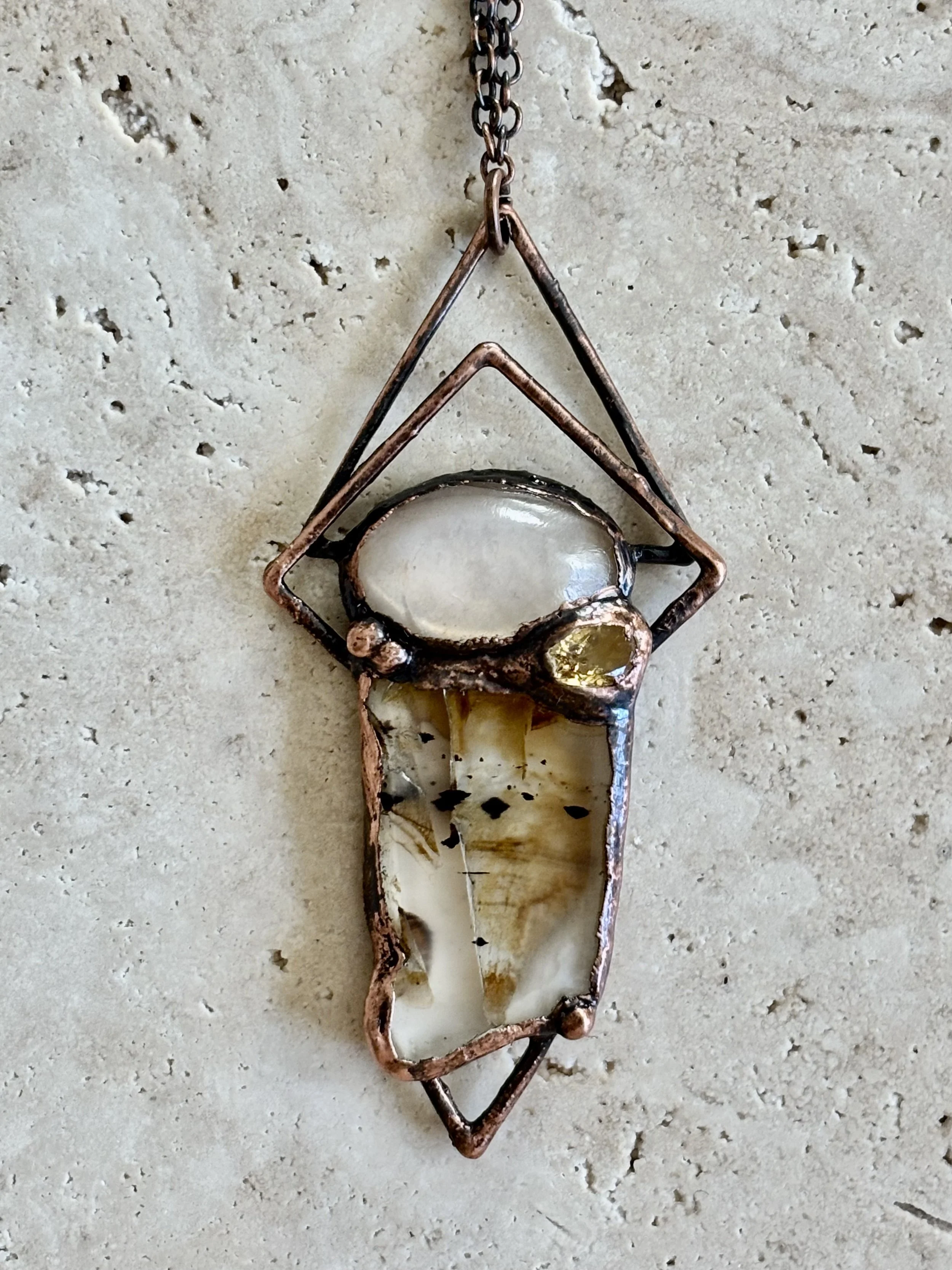 Montana Agate, Girasol, Citrine, and Copper Necklace