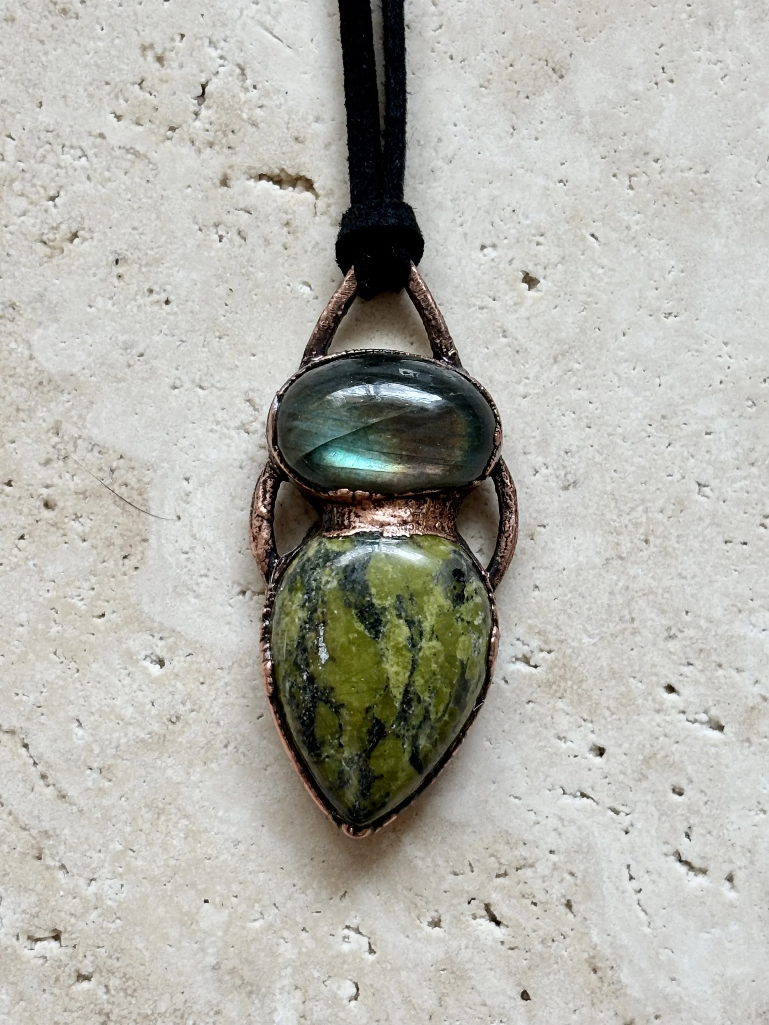 Labradorite, Unakite, and Copper Pendant