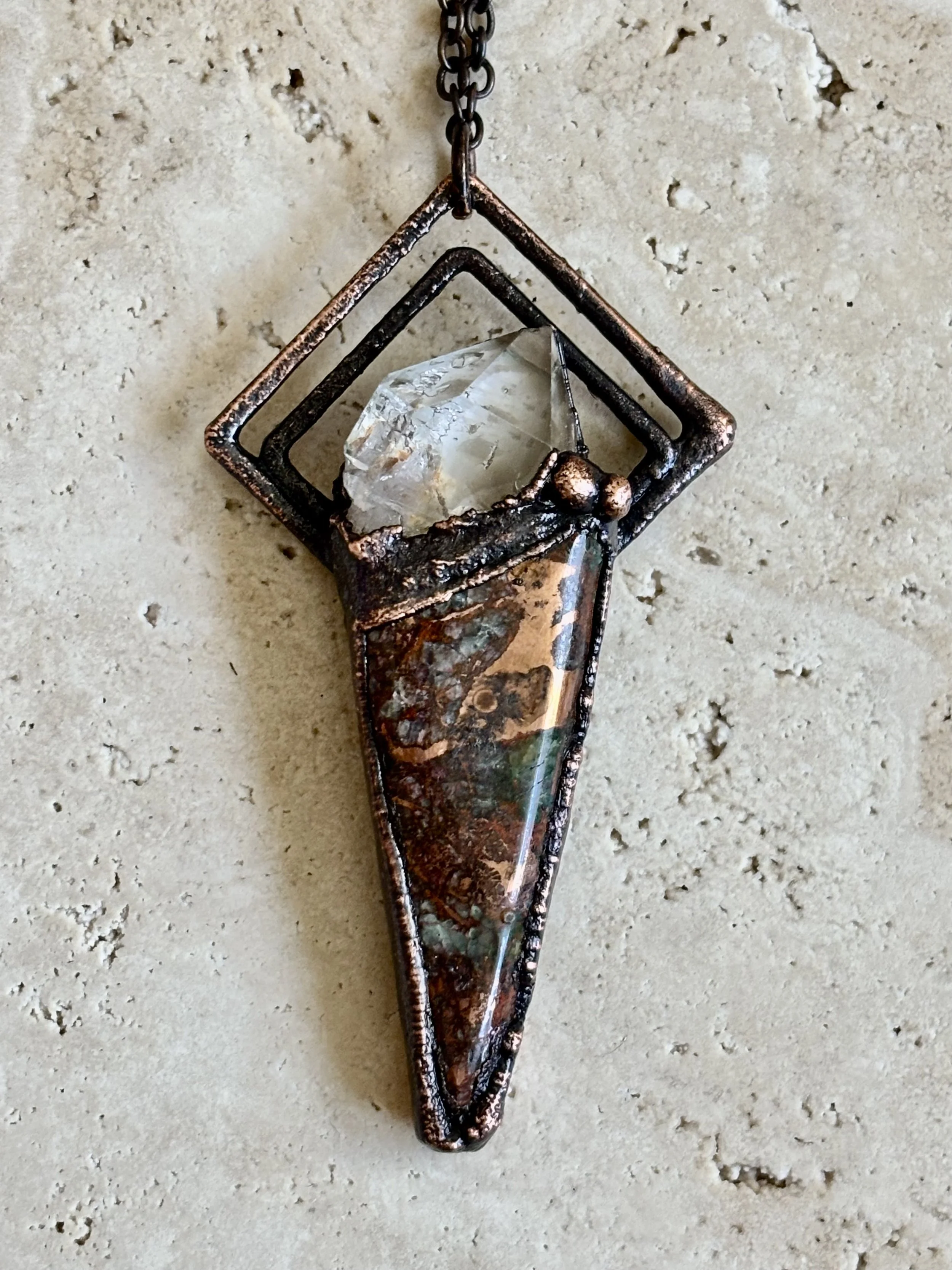 Copper Turquoise, Madagascar Diamond, and Copper Necklace