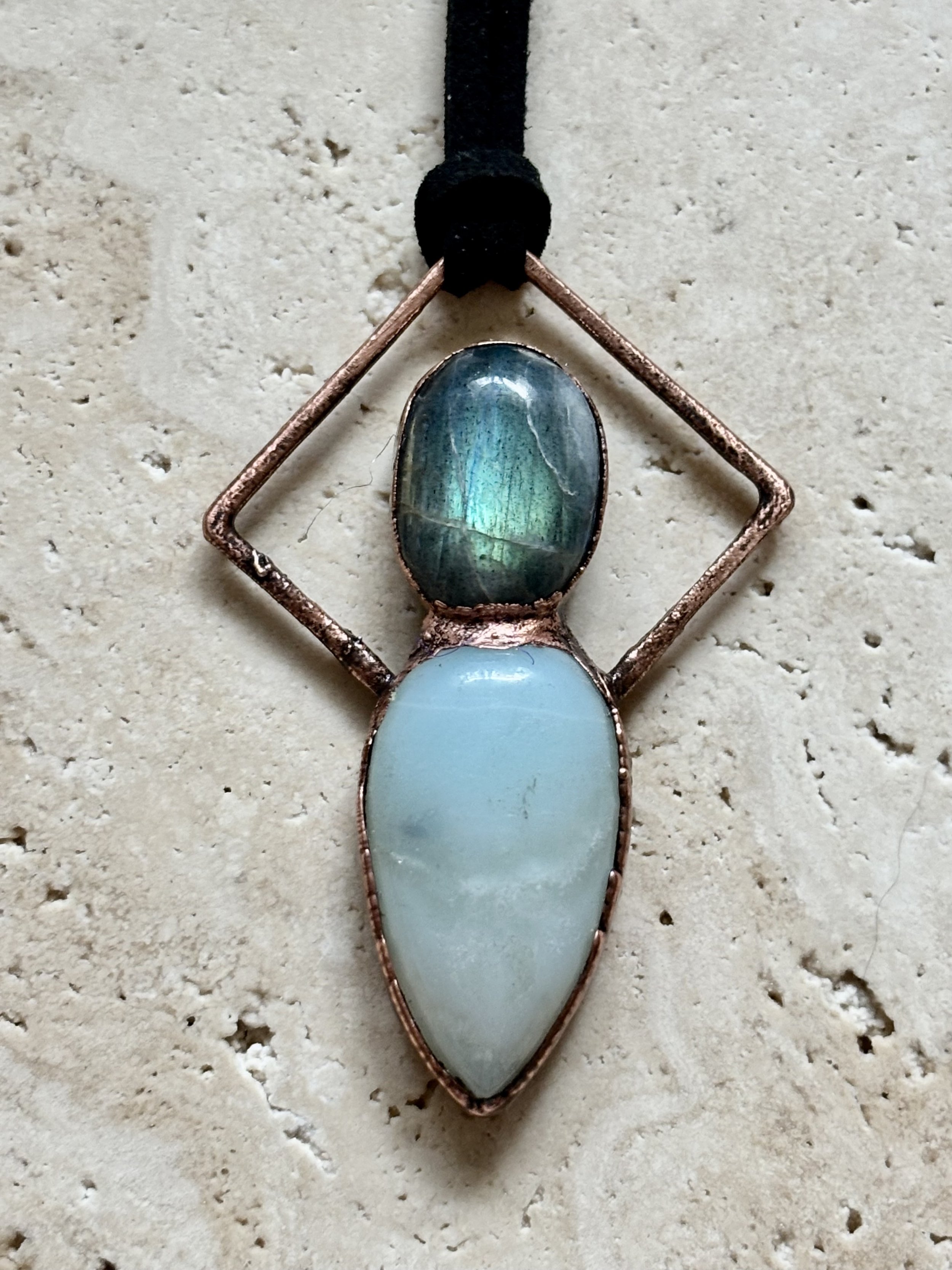 Labradorite, Amazonite Flower, and Copper Pendant