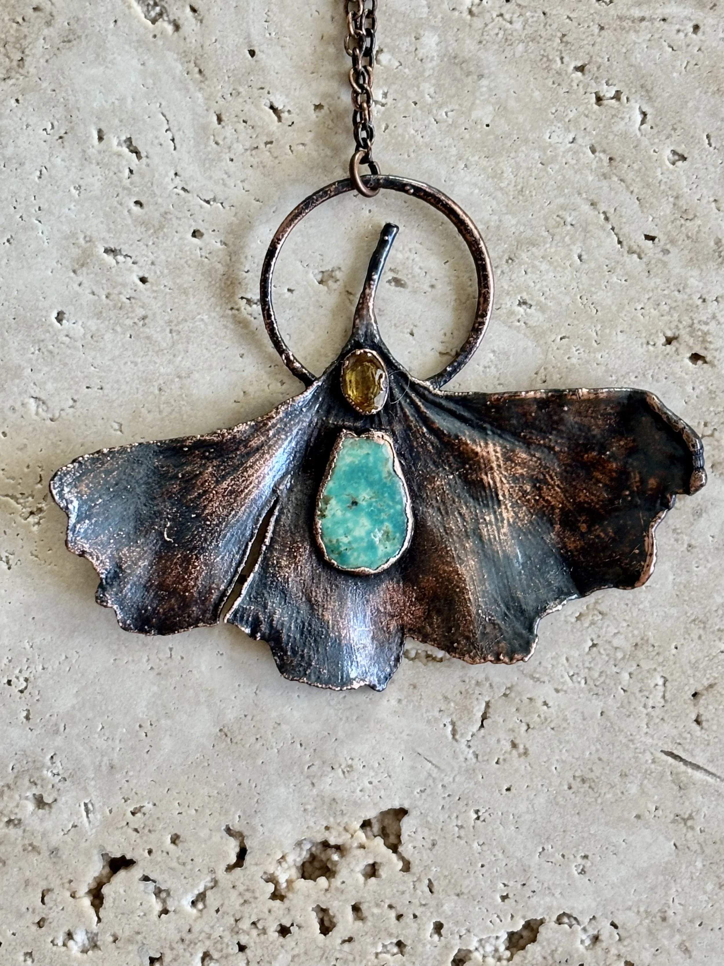 Ginkgo, Variscite, Citrine, and Copper Necklace