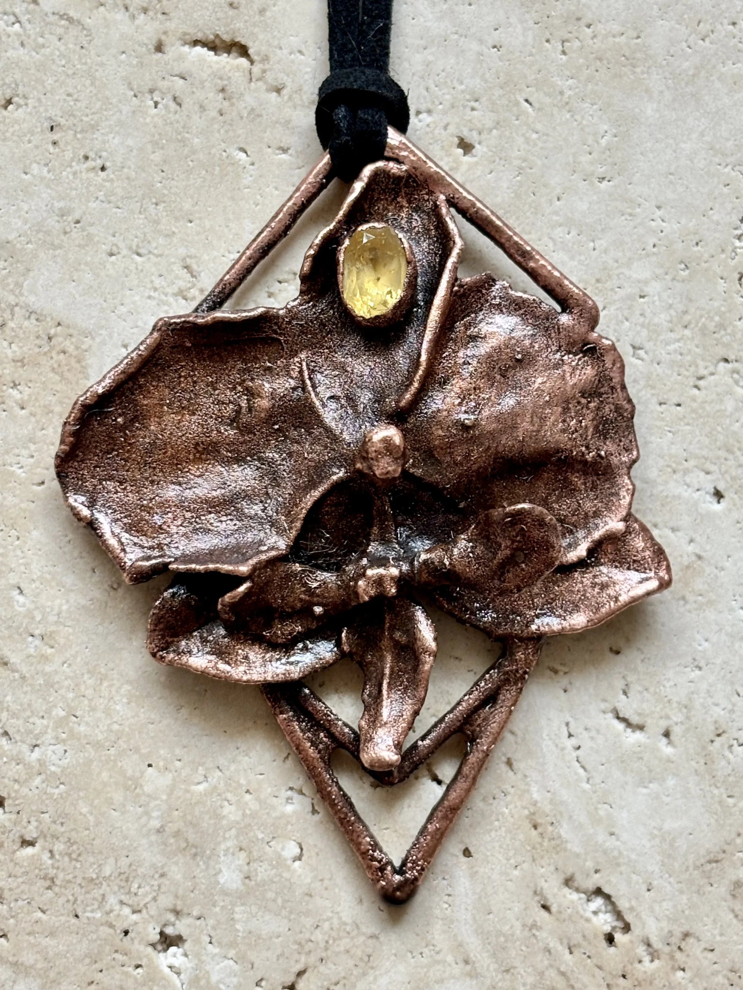 Copper Orchid and Citrine Pendant