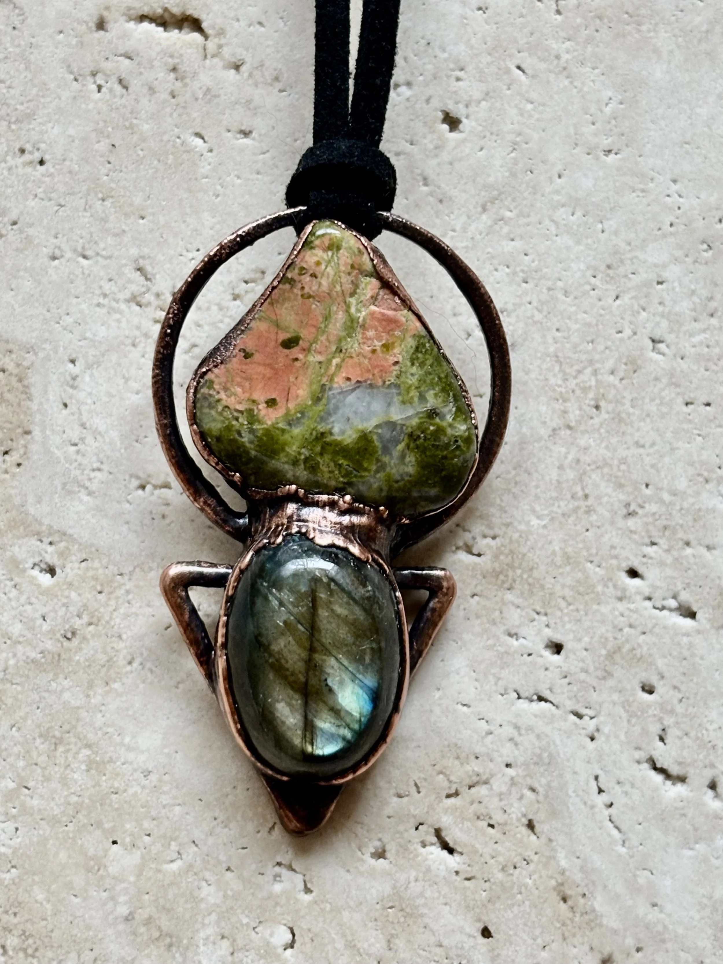 Unakite, Labradorite, and Copper Pendant