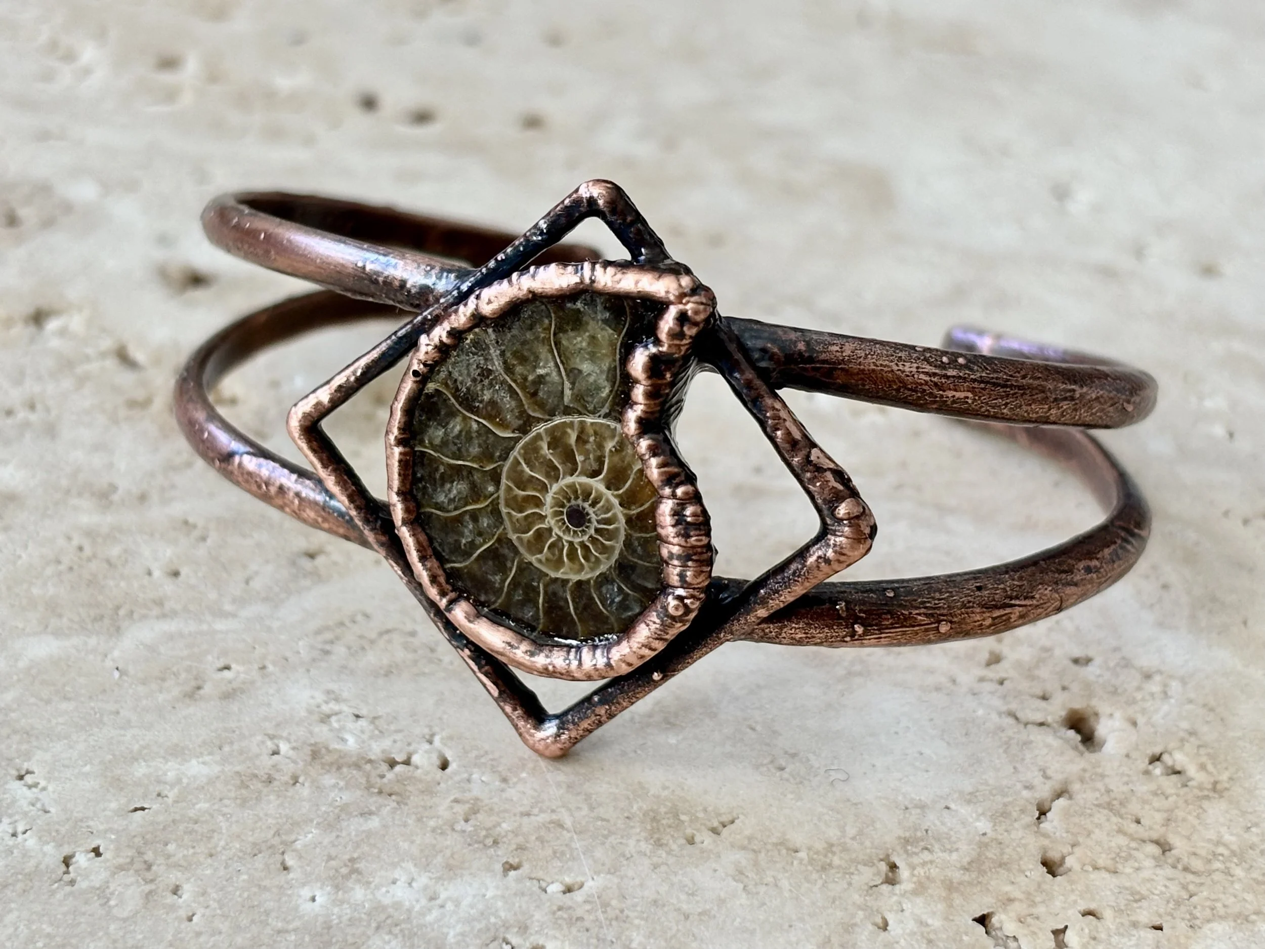 Ammonite Fossil Copper Bracelet