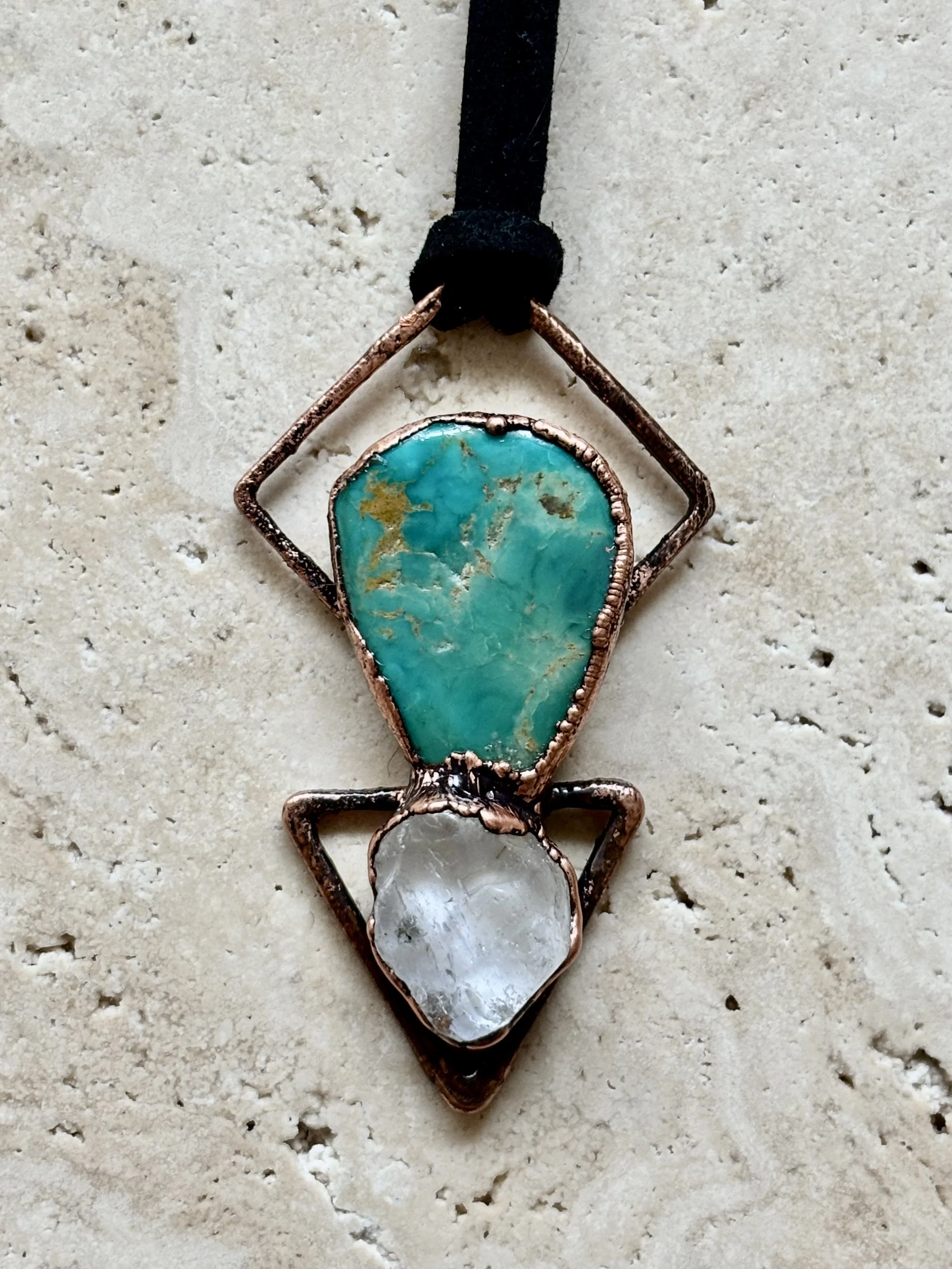 Variscite, Quartz, and Copper Pendant