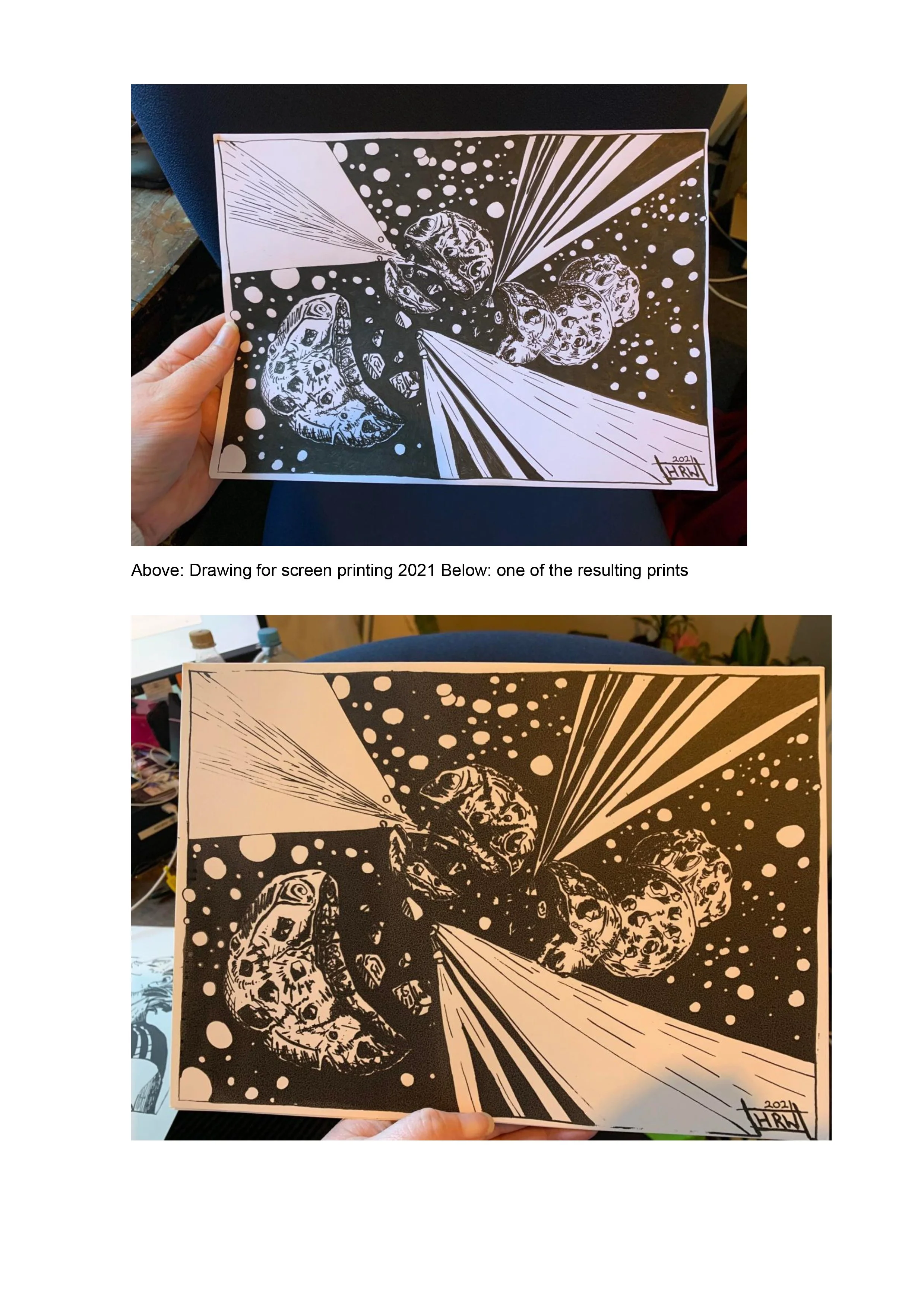 The darkside has cookies, original concept drawing and the resulting screenprint