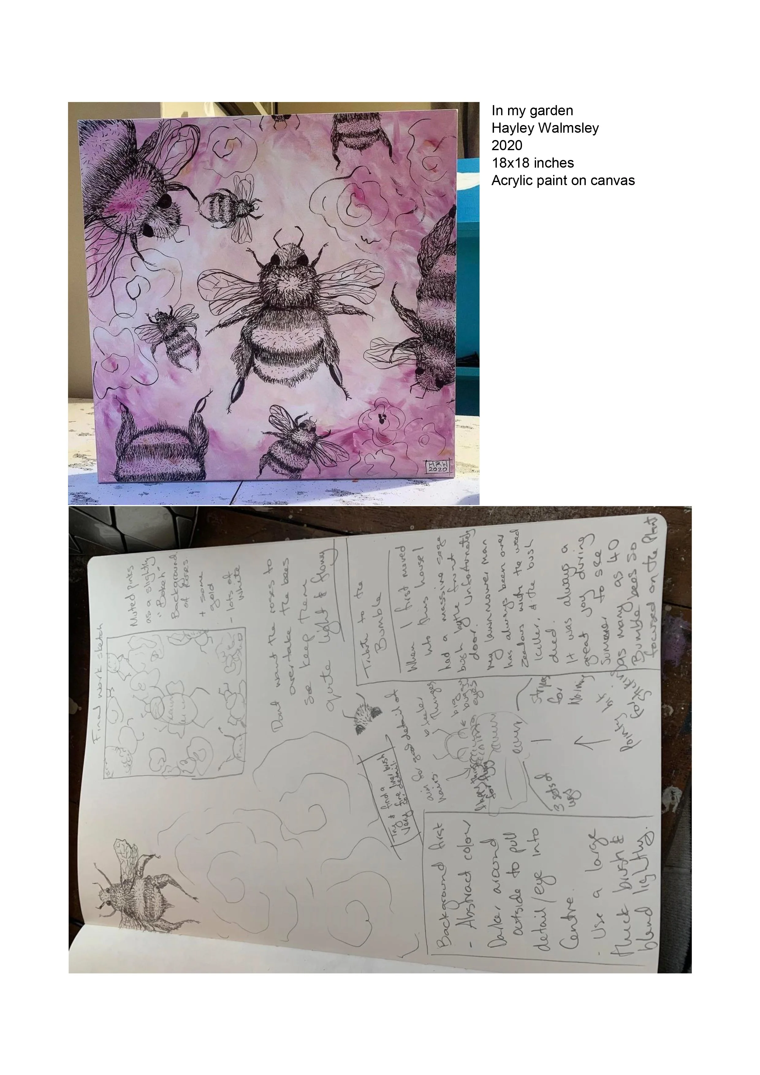 Sketchbook page mapping out the painting and the resulting painting