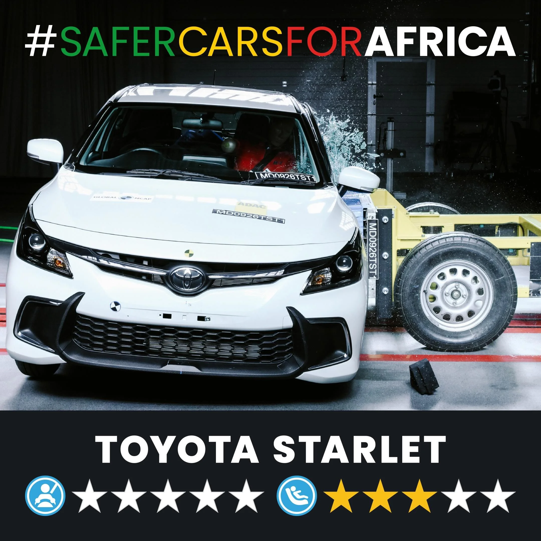 Richard Woods, Chief Executive Officer of Global NCAP, said:

&ldquo;This is a shocking zero star result from Toyota. The Starlet, one of the most popular cars sold in South Africa, had an unstable bodyshell, as well as poor head and chest protection