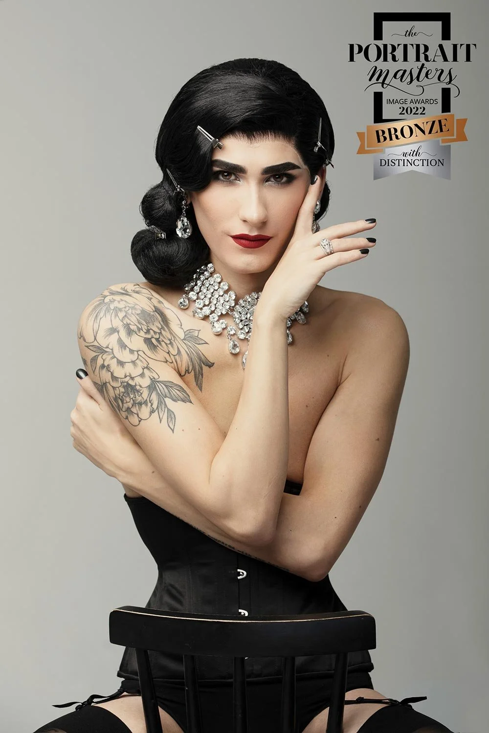 androgene boudoir image diamond necklace and black corset